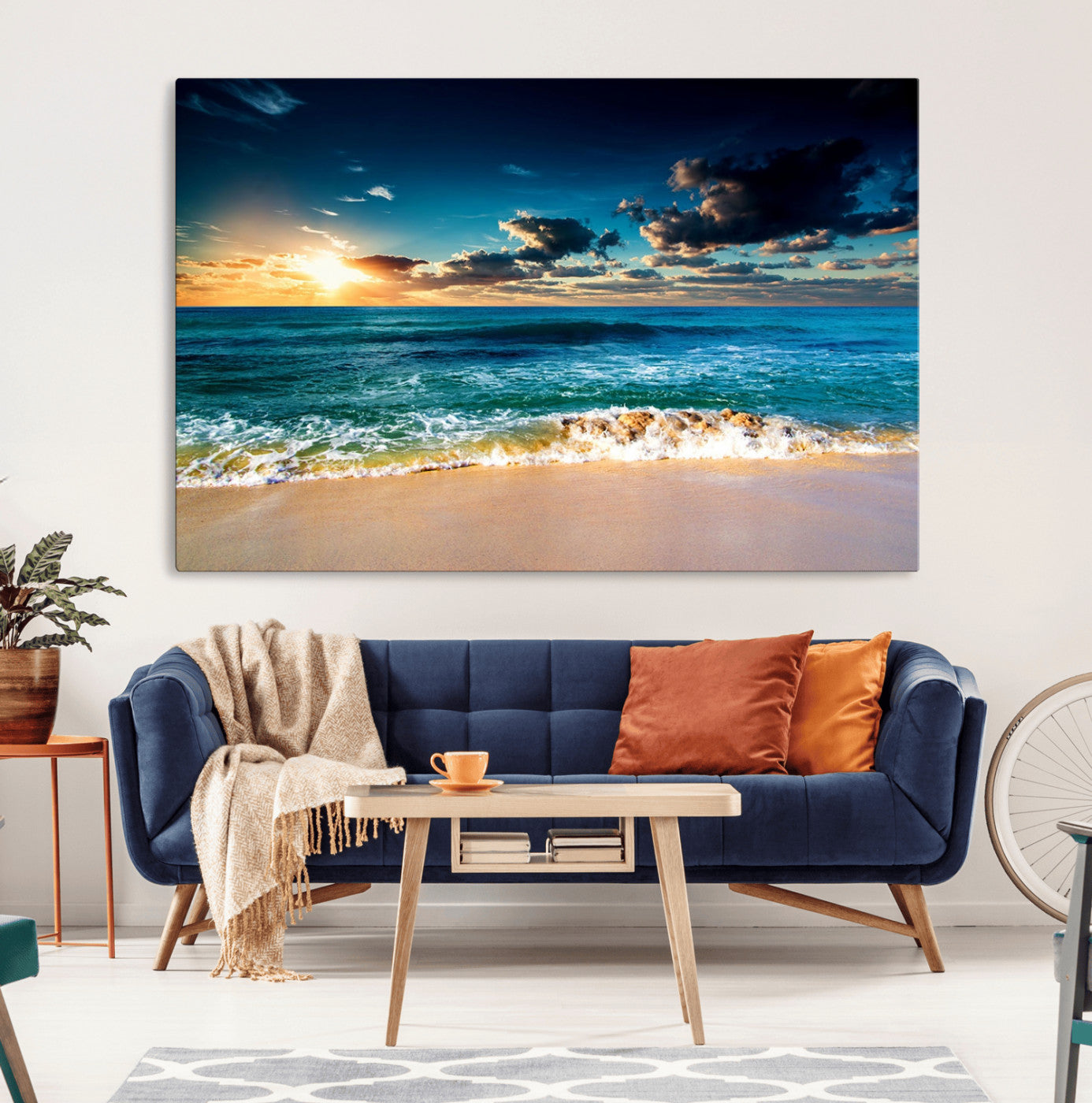 88985-MGV-CV-36X24-Ocean Sunset Wall Art – Tranquil Beach Waves Canvas Print, Coastal Seascape Decor for Living Room or Office