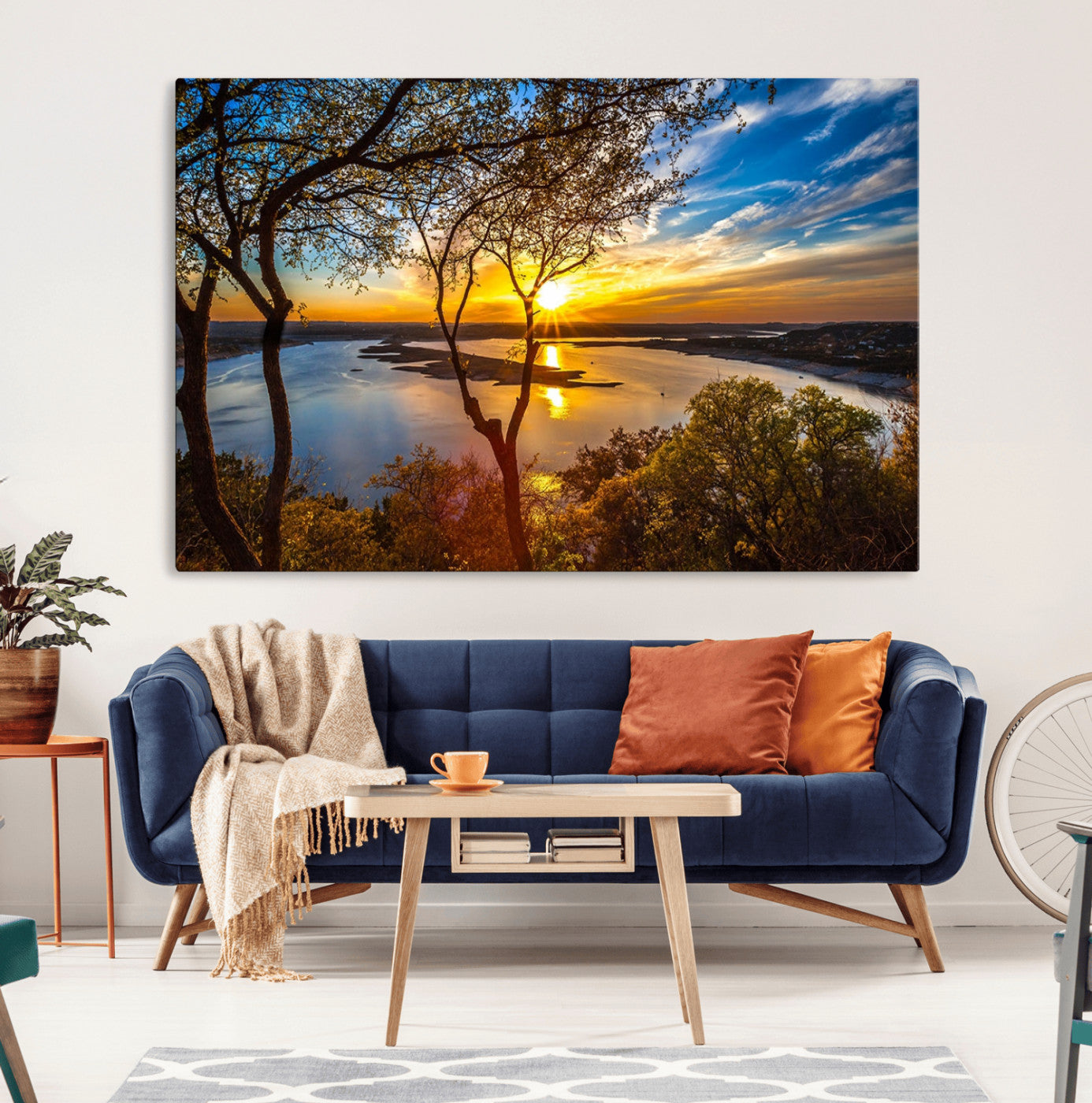 66839-MGV-CV-36X24-Lake Sunset Wall Art – Golden Hour Canvas Print with Trees and Water Reflection, Scenic Landscape Photography for Living Room,