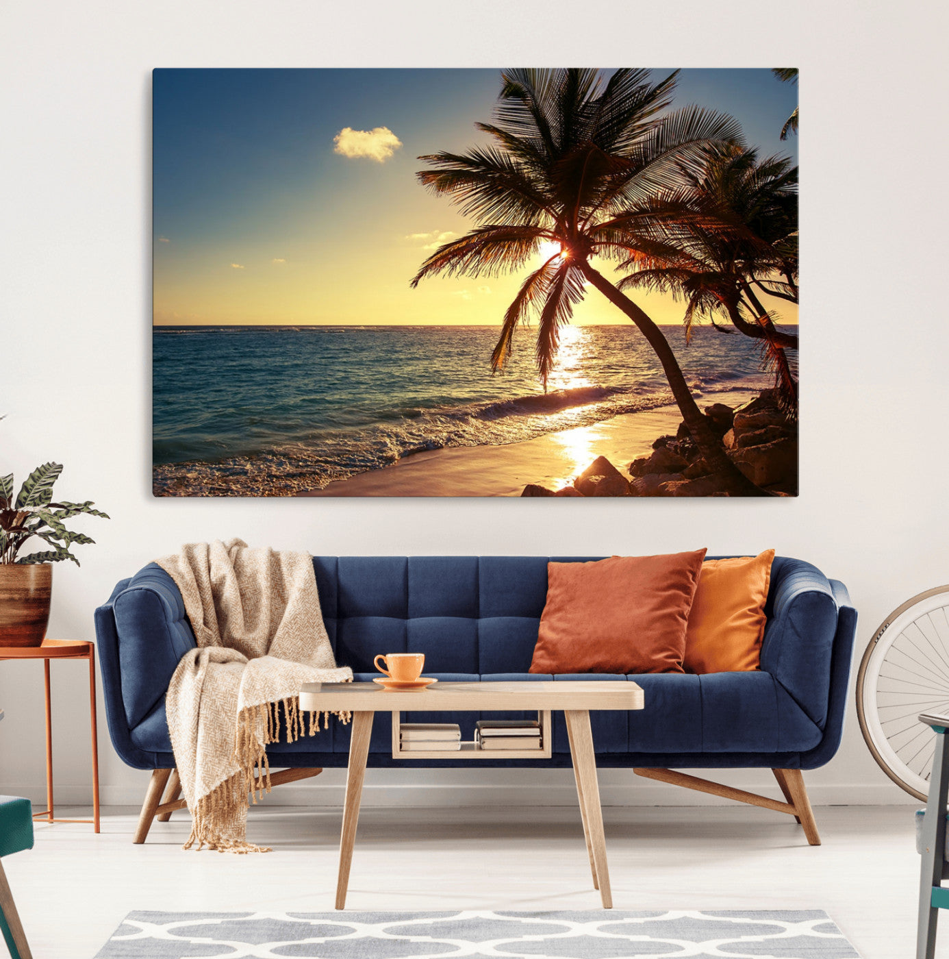 82710-MGV-CV-36X24-Palm Tree Sunset Beach Wall Art – Tropical Ocean Canvas Print, Coastal Paradise Seascape Decor for Living Room or Office Wall