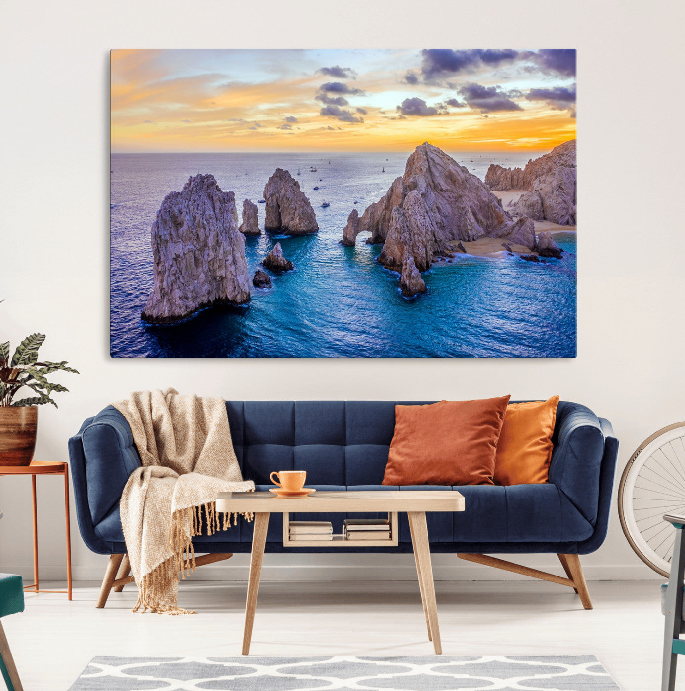 72955-MGV-CV-36X24-Ocean Rock Formation Wall Art – Sunset Coastal Seascape Print, Beach Landscape Decor for Living Room or Office