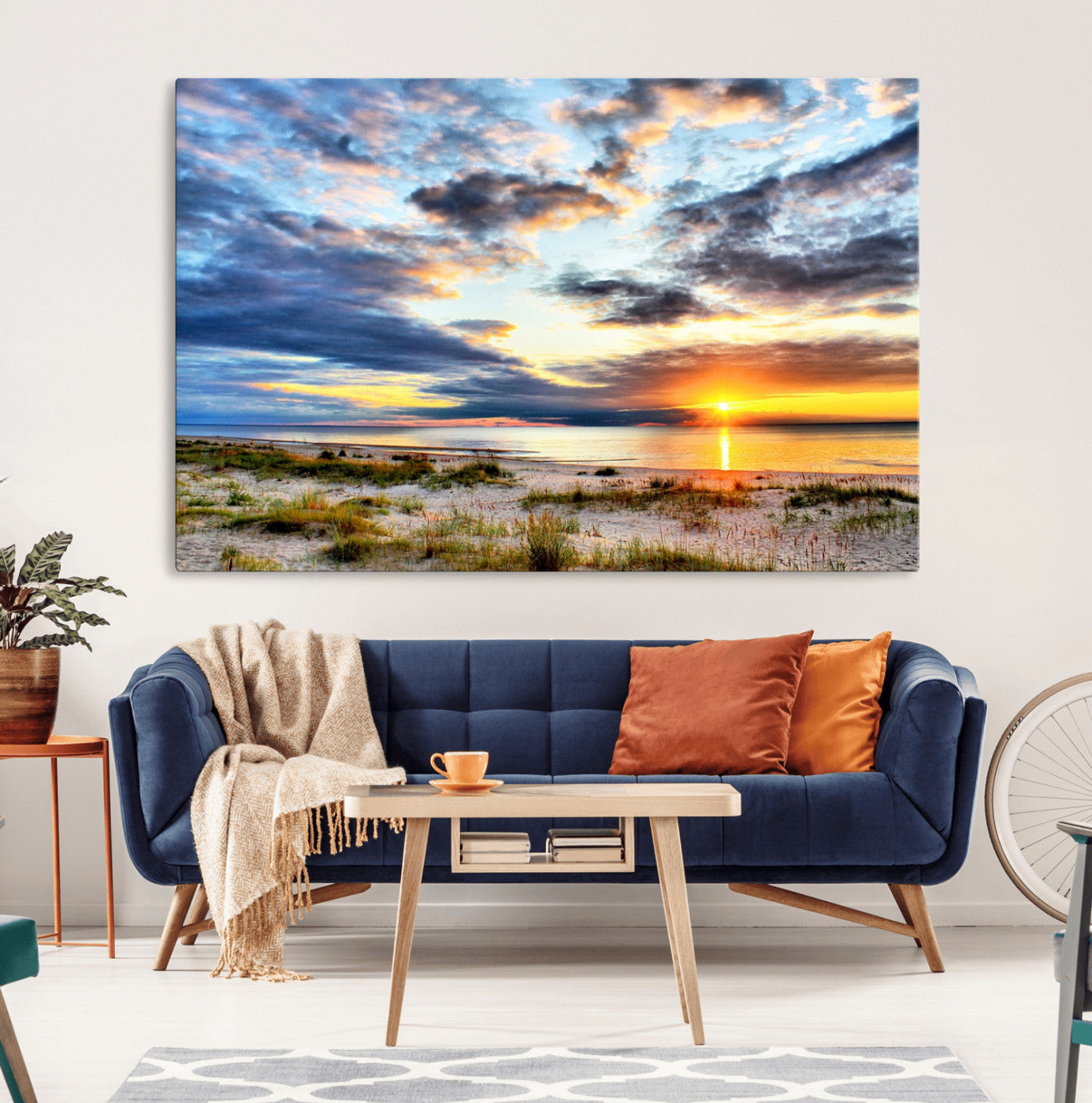 39645-MGV-CV-36X24-Golden Beach Sunset Wall Art – Serene Ocean Horizon Canvas Print, Coastal Nature Landscape Decor for Living Room, Bedroom or