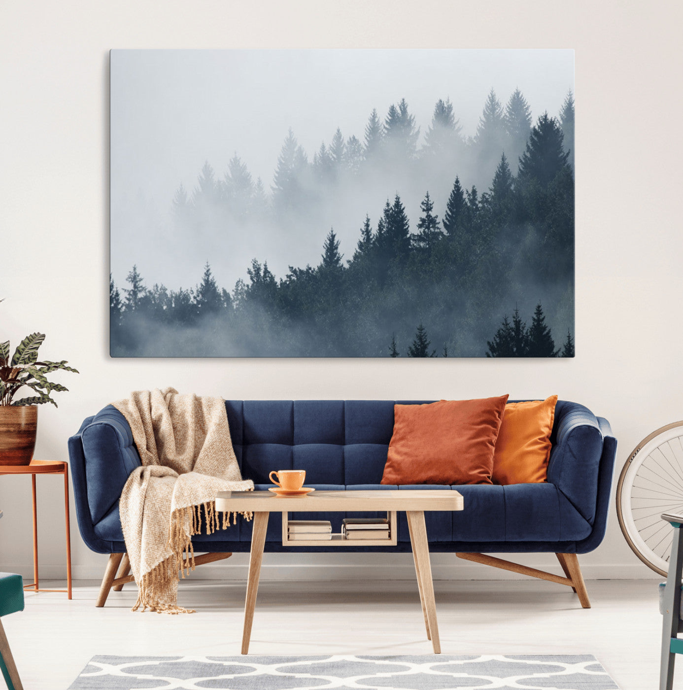 23671-MGV-CV-36X24-Misty Forest Wall Art – Serene Foggy Pine Trees Landscape Canvas Print, Tranquil Nature Decor for Living Room, Bedroom or Office