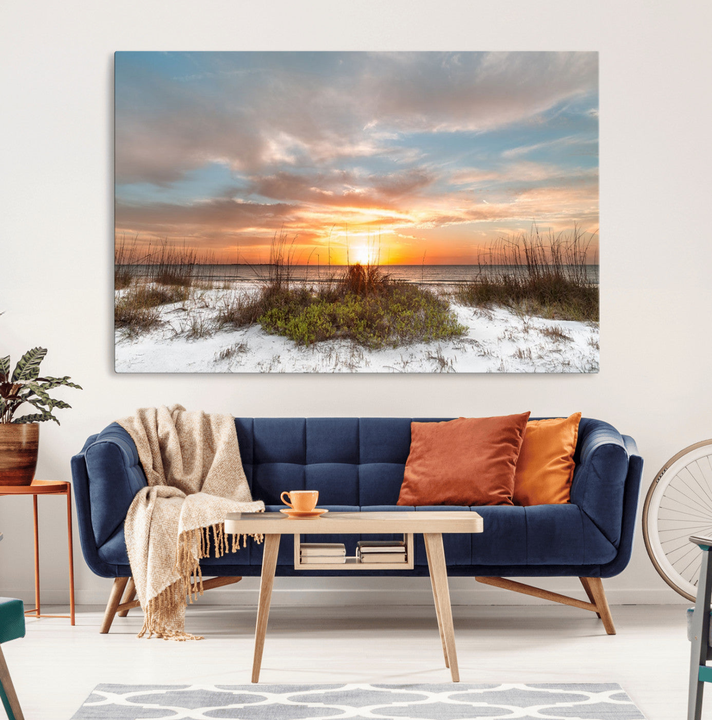 91064-MGV-CV-36X24-Beach Sunset Wall Art – Coastal Sand Dunes and Ocean Horizon Canvas Print, Seaside Landscape Wall Decor for Living Room, Bedroom