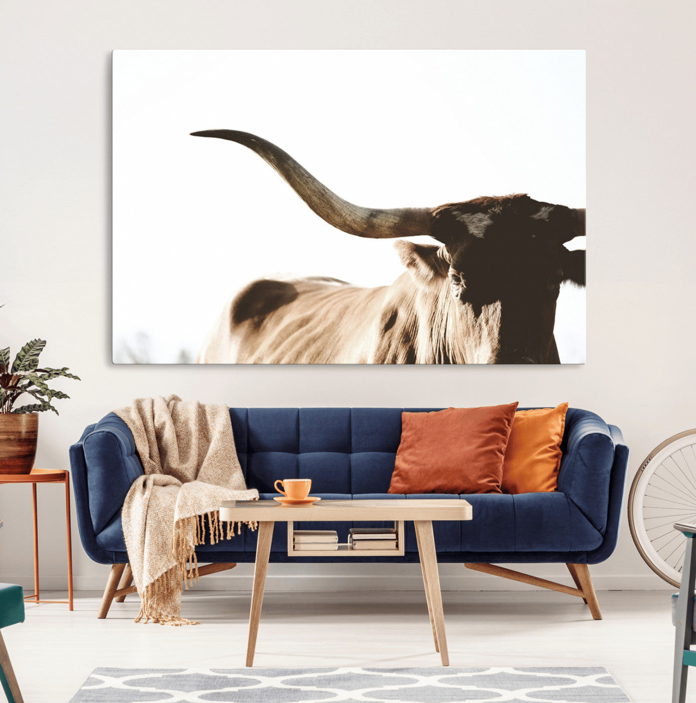 35866-MGV-CV-36X24-Texas Longhorn Wall Art – Rustic Western Bull Canvas Print, Farmhouse Animal Photography Decor for Living Room, Office, or Ranch