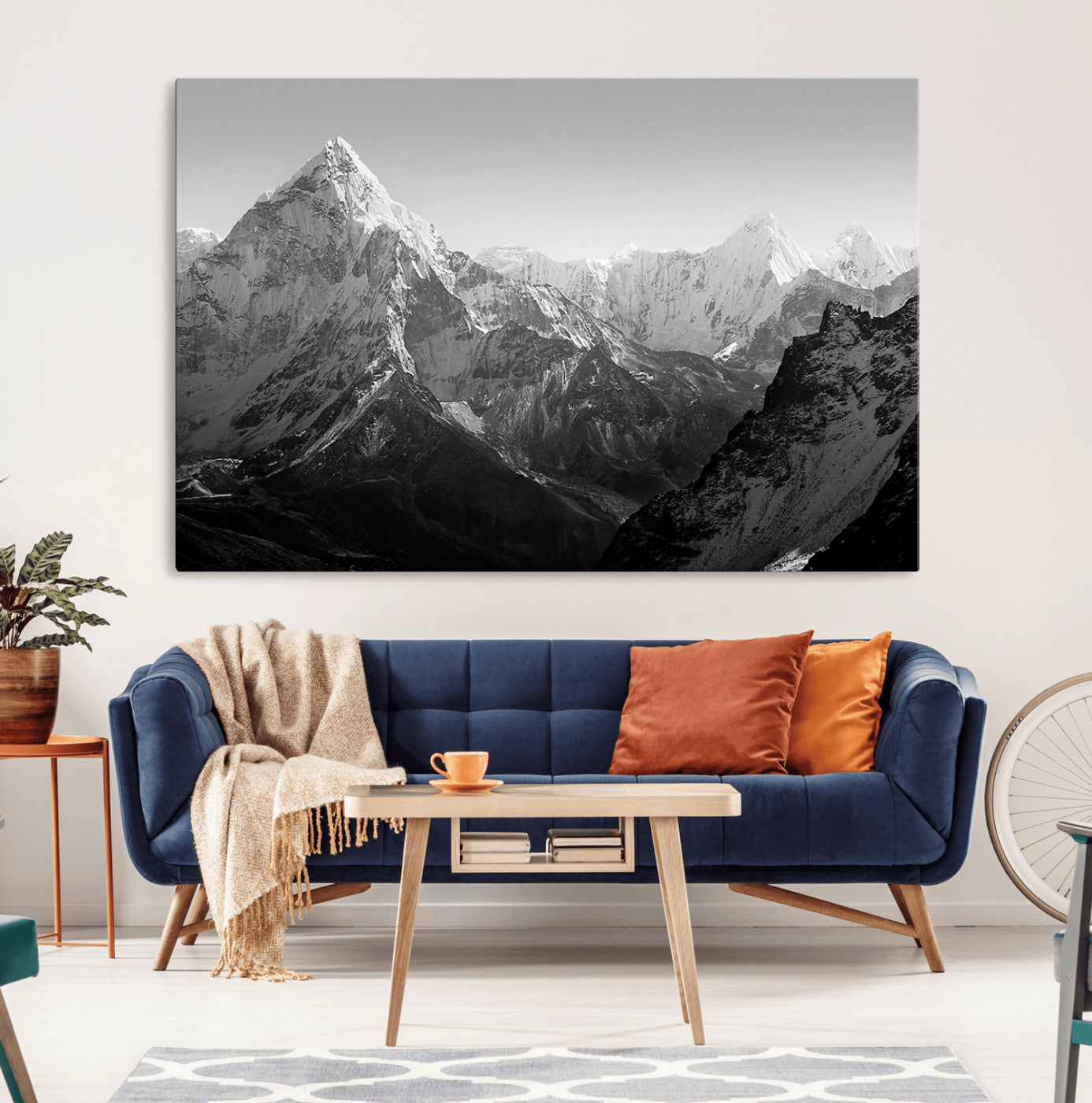10775-MGV-CV-36X24-Snow Capped Mountain Wall Art – Black and White Canvas Print of Majestic Peaks, Nature Landscape Photography for Office, Bedroom,