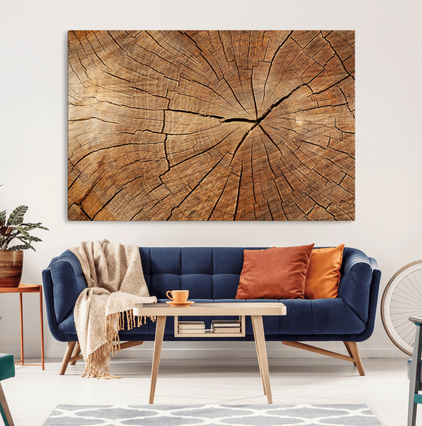 61710-MGV-CV-36X24-Tree Rings Wall Art – Rustic Wood Grain Canvas Print of Tree Trunk Cross Section, Nature Inspired Decor for Cabin, Office, Living