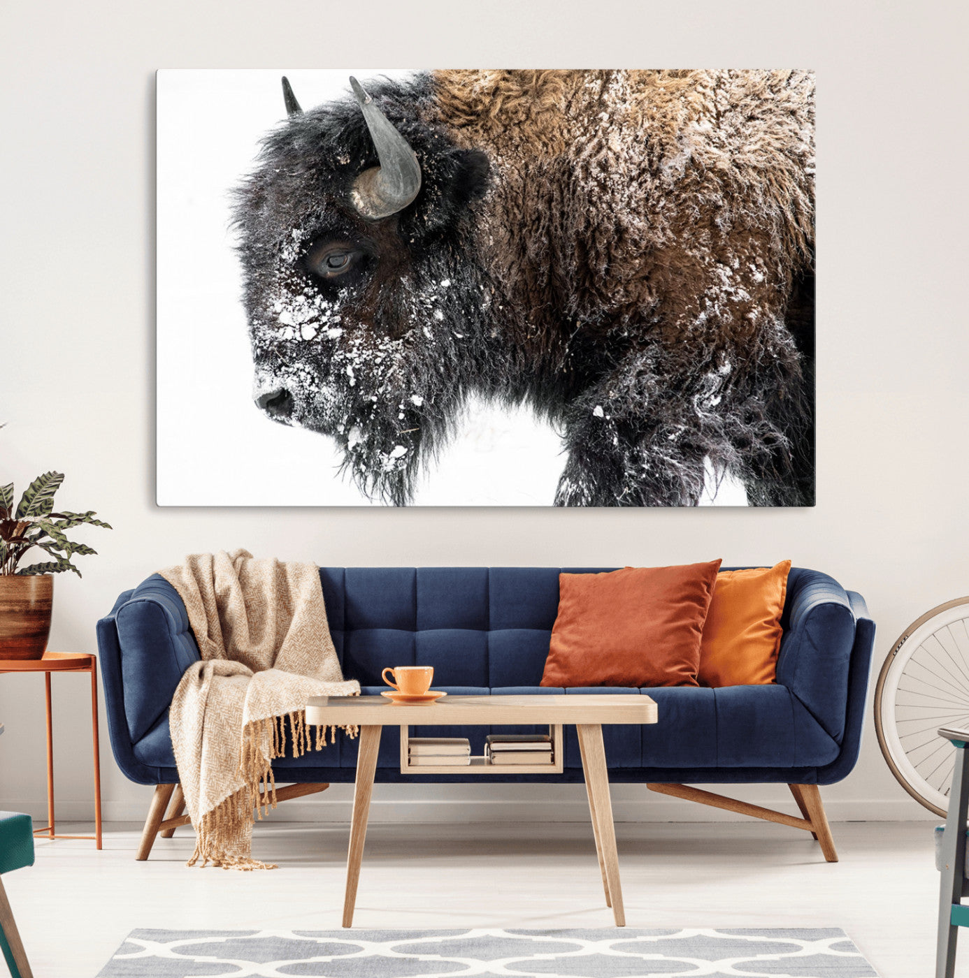 24304-MGV-CV-36X24-Bison Wall Art Canvas Print, Framed Winter Bison Art Picture Print, Snowy Buffalo Perfect Rustic Farmhouse Decor Artwork