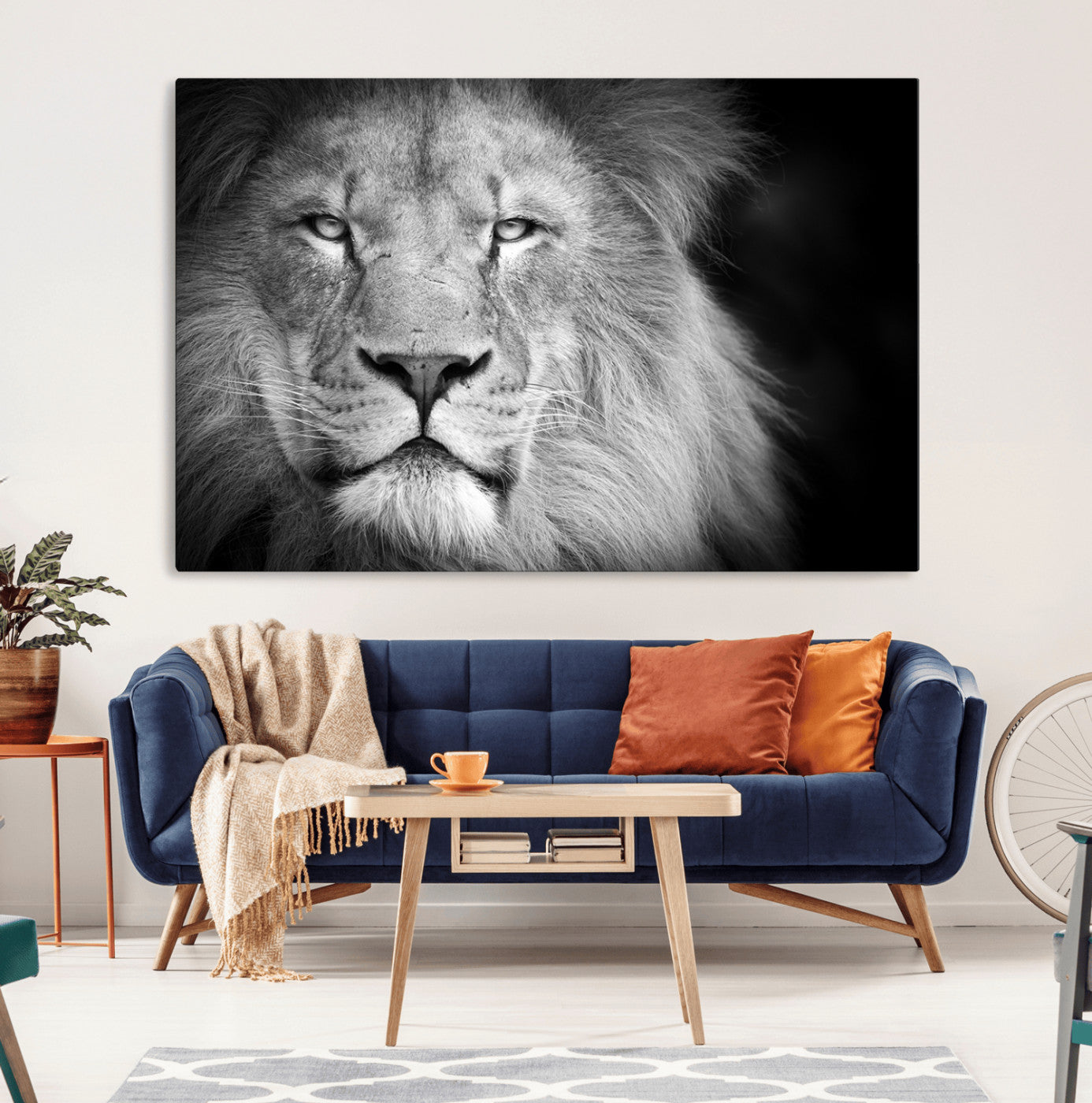 94453-MGV-CV-36X24-Lion Portrait Wall Art – Black and White King of the Jungle Canvas Print, Safari Wildlife Decor for Office, Bedroom, or Living