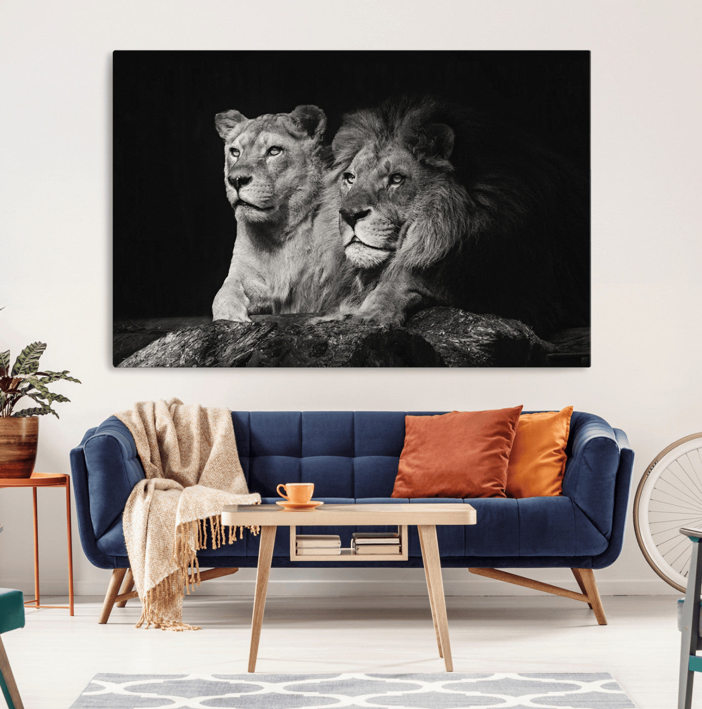 80013-MGV-CV-36X24-Lion and Lioness Wall Art – Black and White Wildlife Photography Canvas Print, African Safari Animal Decor for Office, Bedroom