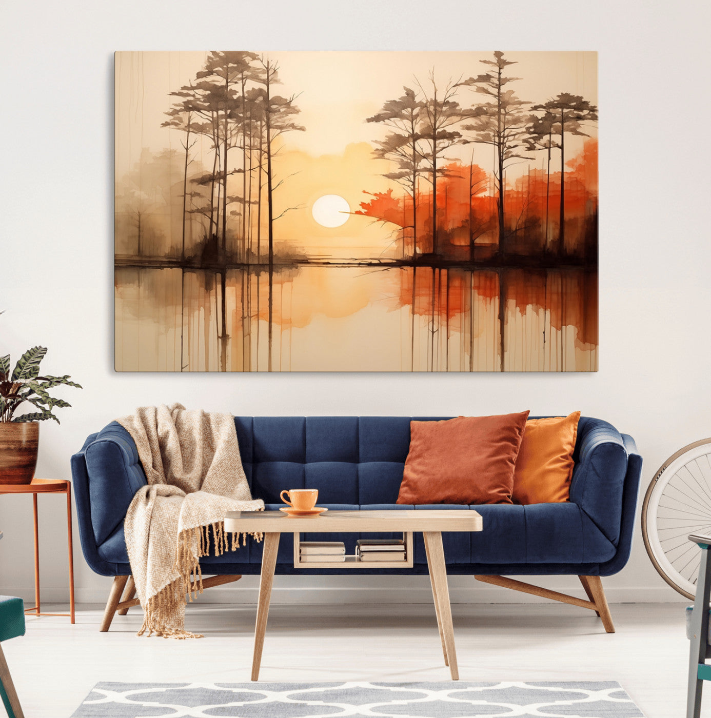 51083-MGV-CV-36X24-Sunset Lake Forest Wall Art – Serene Trees and Orange Sky Reflection Canvas Print, Tranquil Nature Decor for Living Room, Office