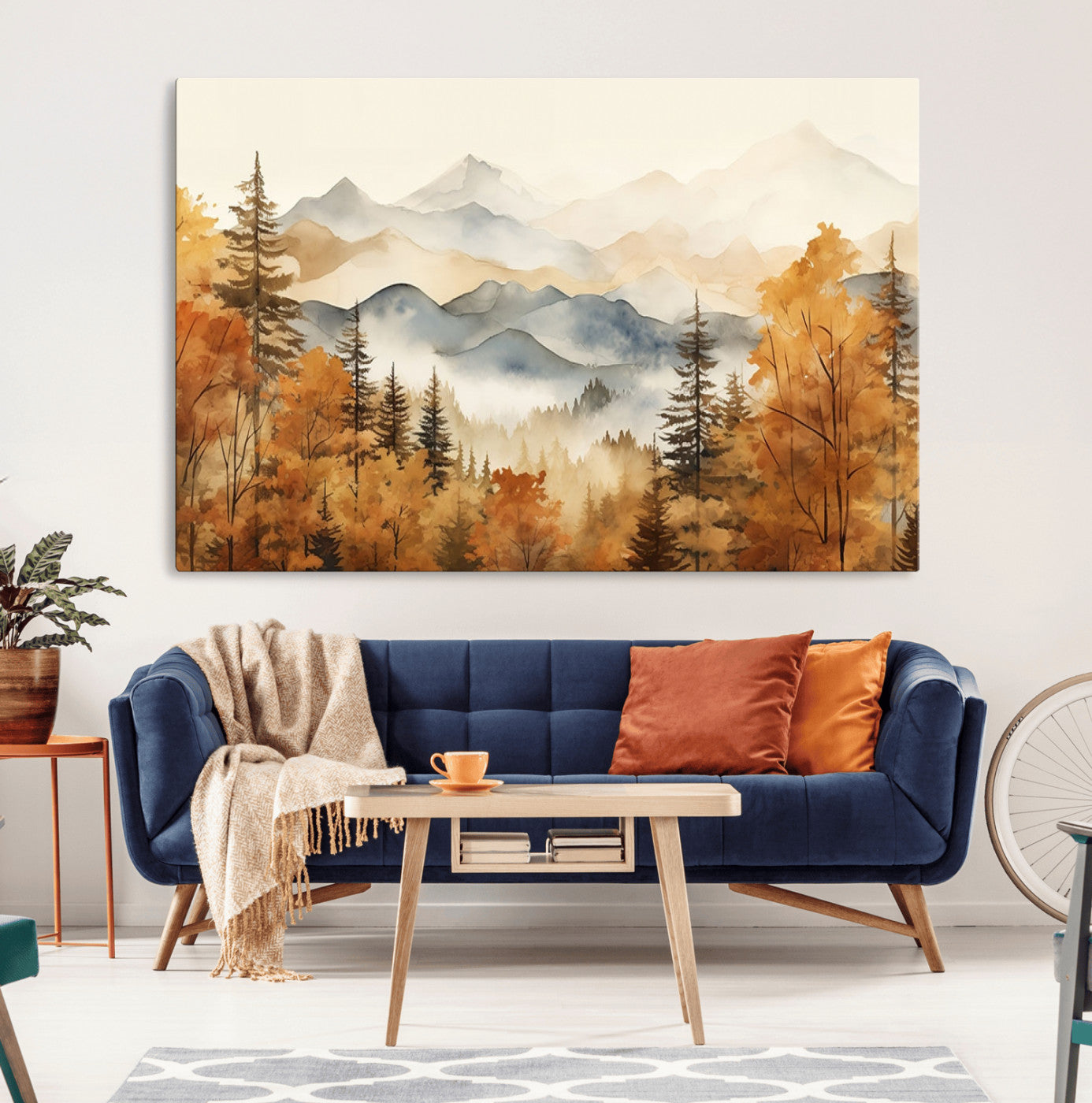 72950-MGV-CV-36X24-Autumn Mountain Forest Wall Art – Golden Fall Landscape Canvas Print, Nature-Inspired Home Decor for Living Room, Bedroom or