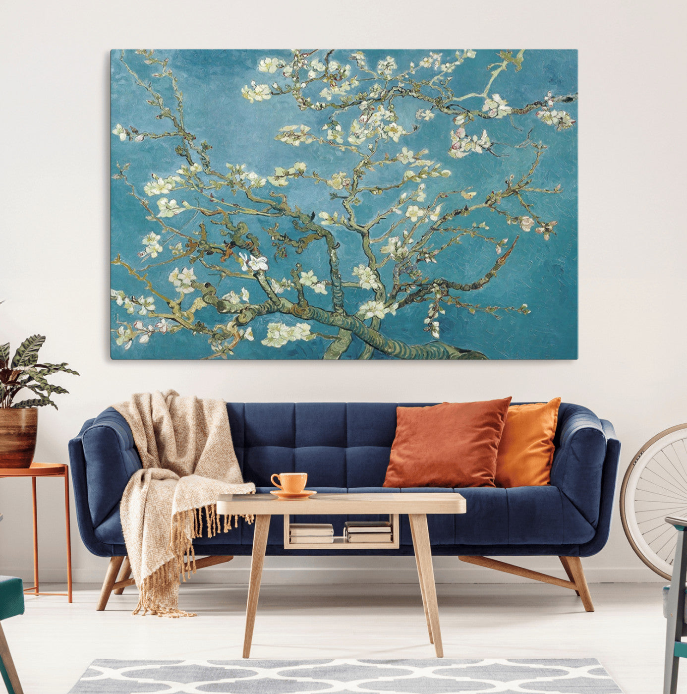 65607-MGV-CV-36X24-Almond Blossom Wall Art – Van Gogh Blue Floral Canvas Print, Elegant Impressionist Painting Decor for Living Room, Bedroom or