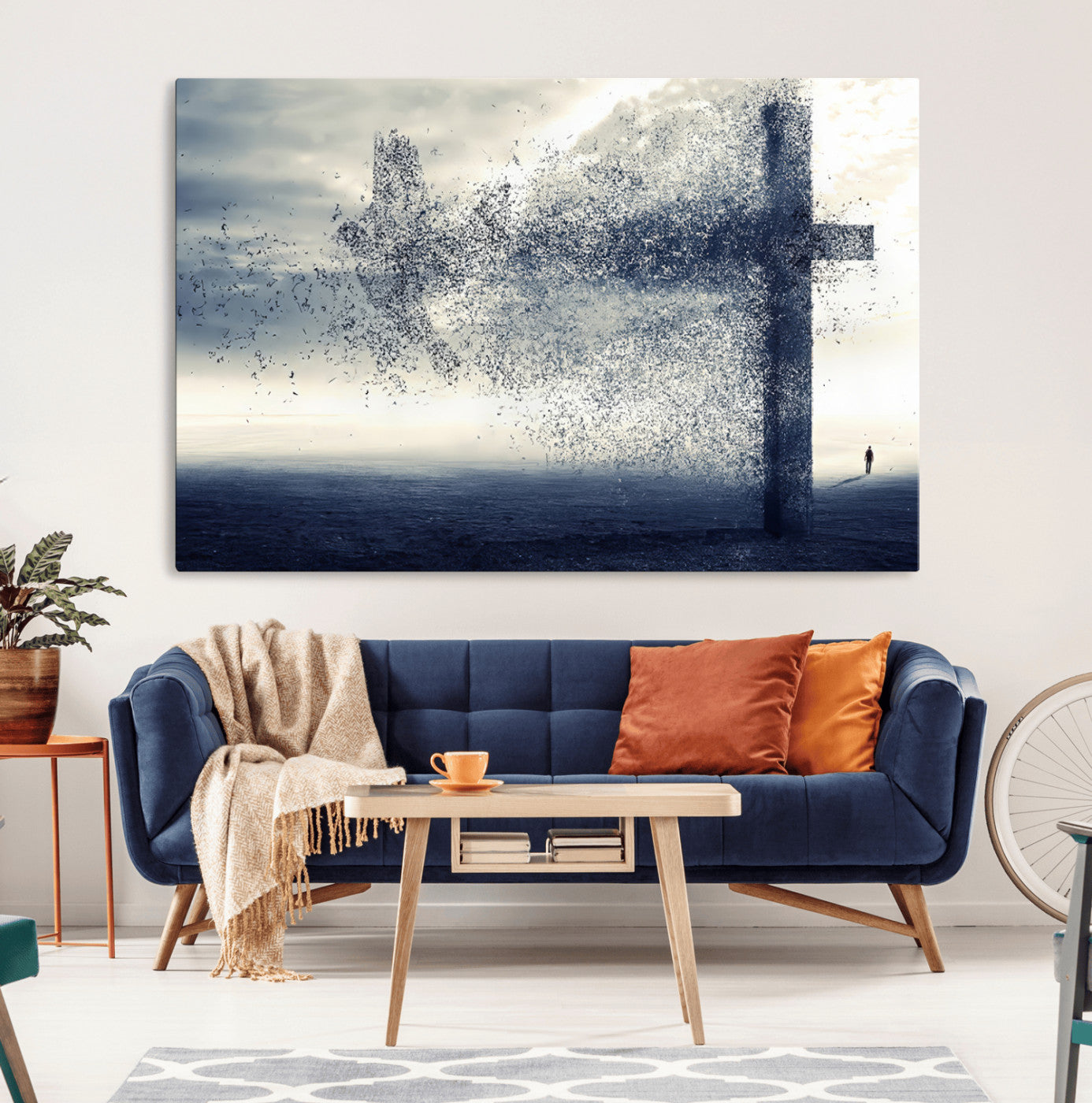 55718-MGV-CV-36X24-Surreal Cross Wall Art – Spiritual Faith Canvas Print, Abstract Christian Artwork with Modern Religious Symbol for Living Room,