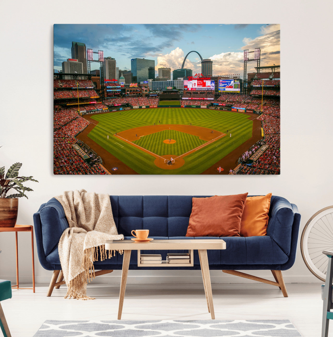 91908-MGV-CV-36X24-Baseball Stadium Wall Art – Canvas Print Game Day Field City Skyline Iconic Arch Scene Sports Photography, Decor for Game Room,