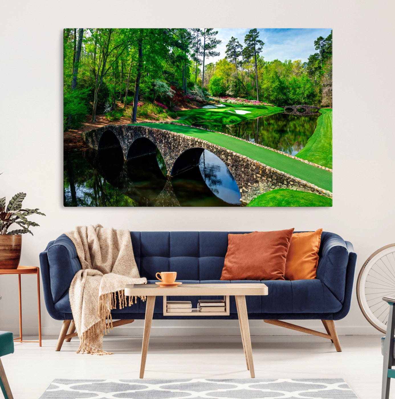 57655-MGV-CV-36X24-Golf Course Wall Art – Canvas Print Scenic Green Fairway Stone Bridge Water Reflection Landscape, Classic Sports Decor for Office,