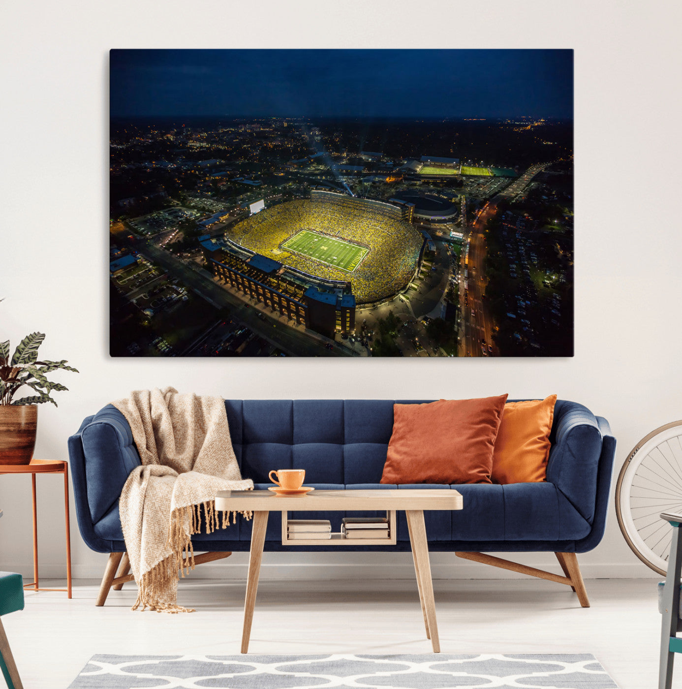 52519-MGV-CV-36X24-Michigan Football Stadium Wall Art Canvas Print, Framed Michigan Stadium Art Picture Print, Michigan Wolverines Field Perfect