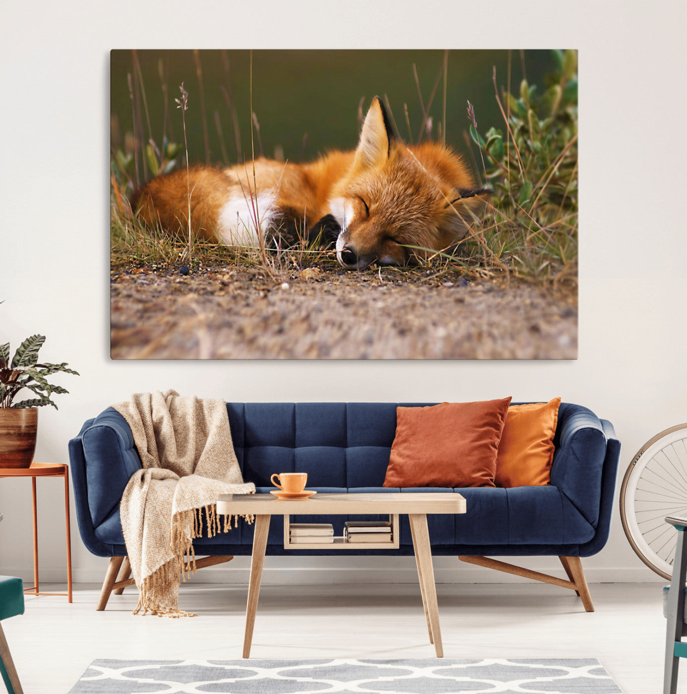 25085-MGV-CV-36X24-Sleeping Fox Wall Art Canvas Print, Framed Rustic Fox Art Picture Print, Wildlife Animal Perfect Rustic Farmhouse Decor Artwork