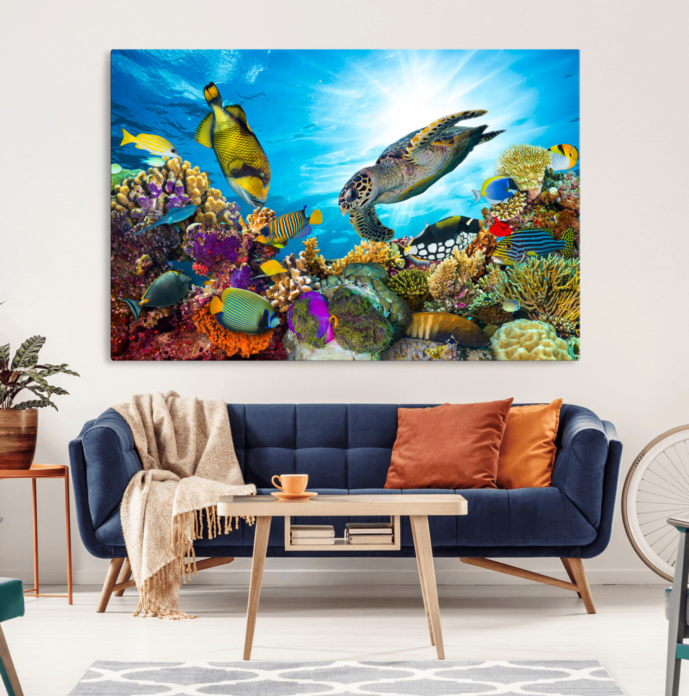 44772-MGV-CV-36X24-Underwater Sea Turtle Wall Art – Vibrant Coral Reef and Tropical Fish Canvas Print, Ocean Marine Life Decor for Living Room,
