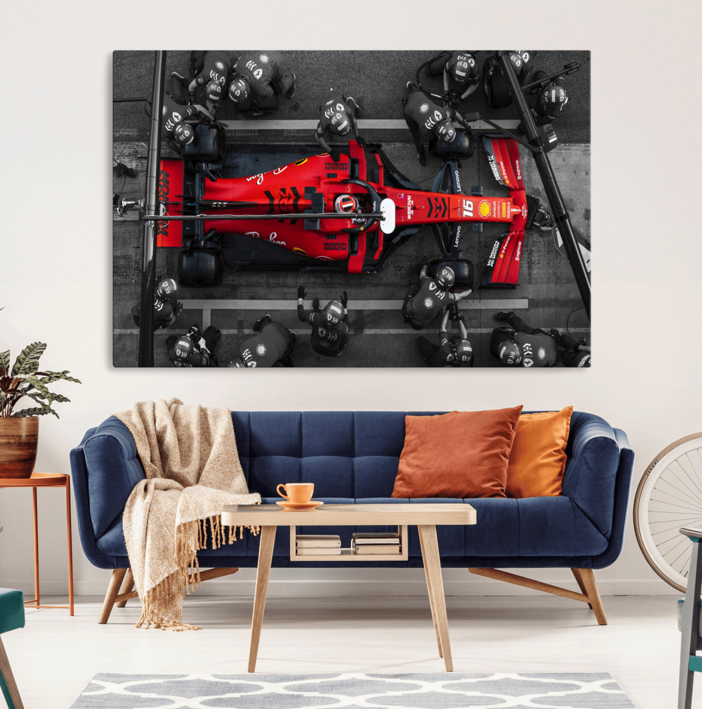 99356-MGV-CV-36X24-Ferrari Pit Stop Wall Art – Formula 1 Racing Car Canvas Print, Red Speed Machine Motorsport Decor for Office, Garage, Man Cave or