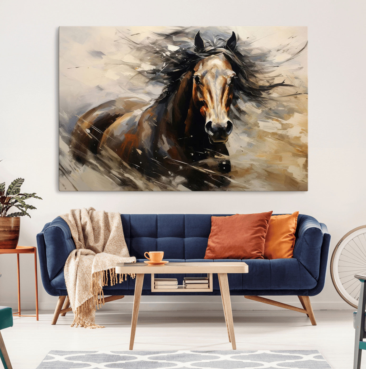 53001-MGV-CV-36X24-Wild Horse Wall Art – Majestic Stallion Canvas Print with Flowing Mane, Rustic Western Style Painting for Living Room, Office or