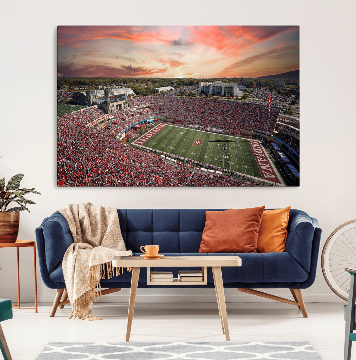 51135-MGV-CV-36X24-Indiana Hoosiers Stadium Wall Art – Panoramic Football Canvas Print with Game Day Crowd and Sunset Sky, Sports Artwork for Man