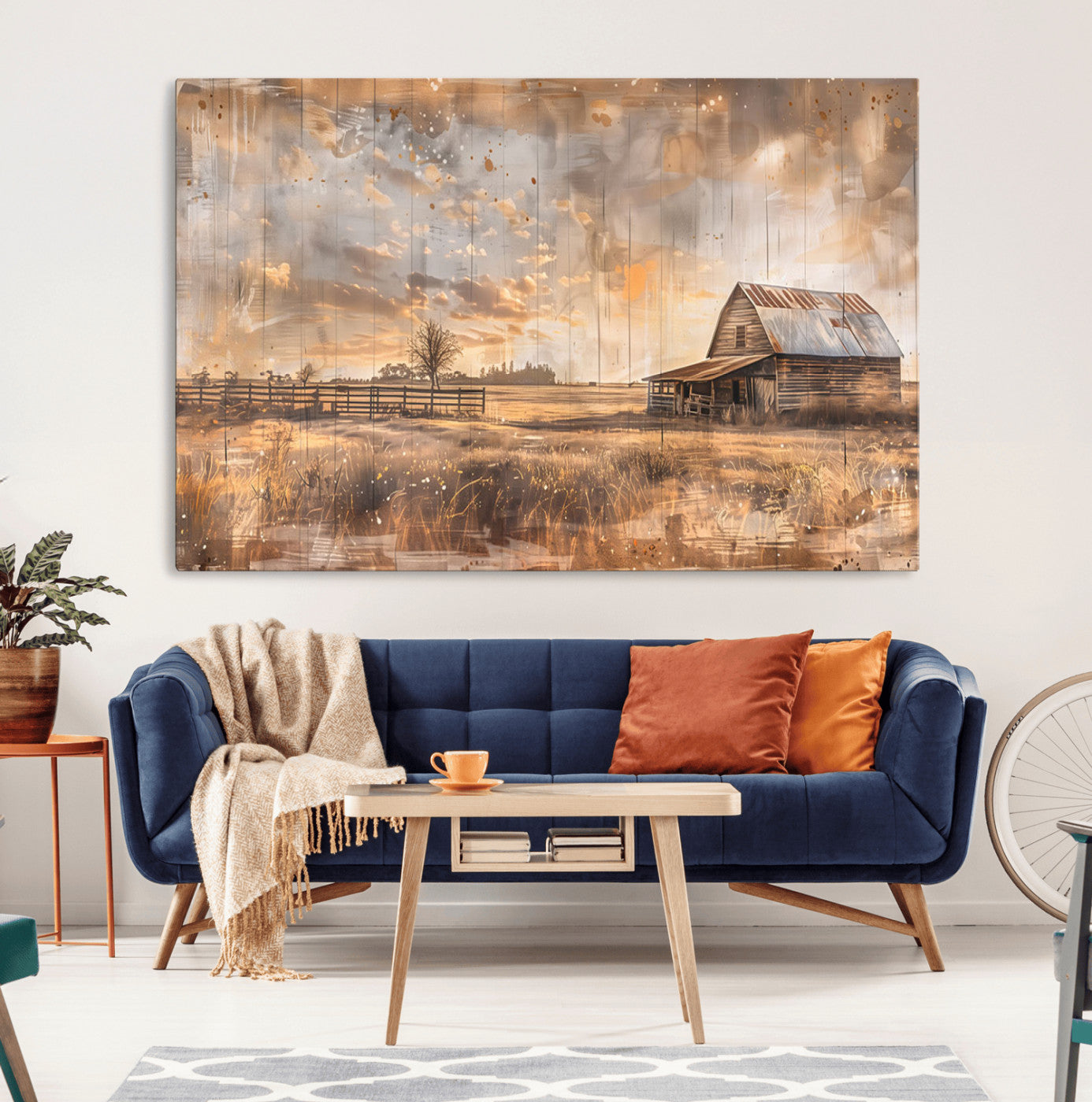 FARM2-MGV-CV-36X24-Rustic Farmhouse Wall Art Canvas Print, Framed Old Barn Art Picture Print, Southwestern Farmhouse Perfect Rustic Decor Artwork