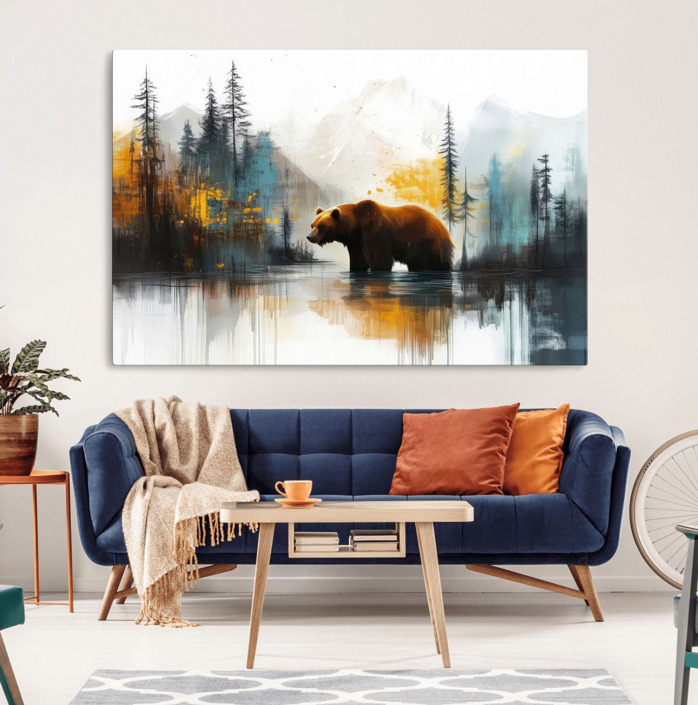 50308-MGV-CV-36X24-Bear Wilderness Wall Art – Mountain Forest Canvas Print, Rustic Cabin Decor with Wildlife Landscape, Nature Artwork for Lodge,