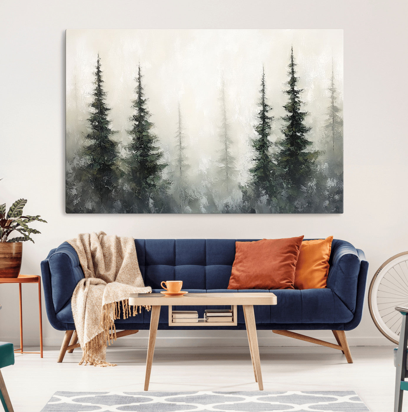 33241-MGV-CV-36X24-Misty Forest Wall Art Canvas Print, Framed Foggy Pines Art Picture Print, Forest Haze Perfect Rustic Minimalist Decor Artwork