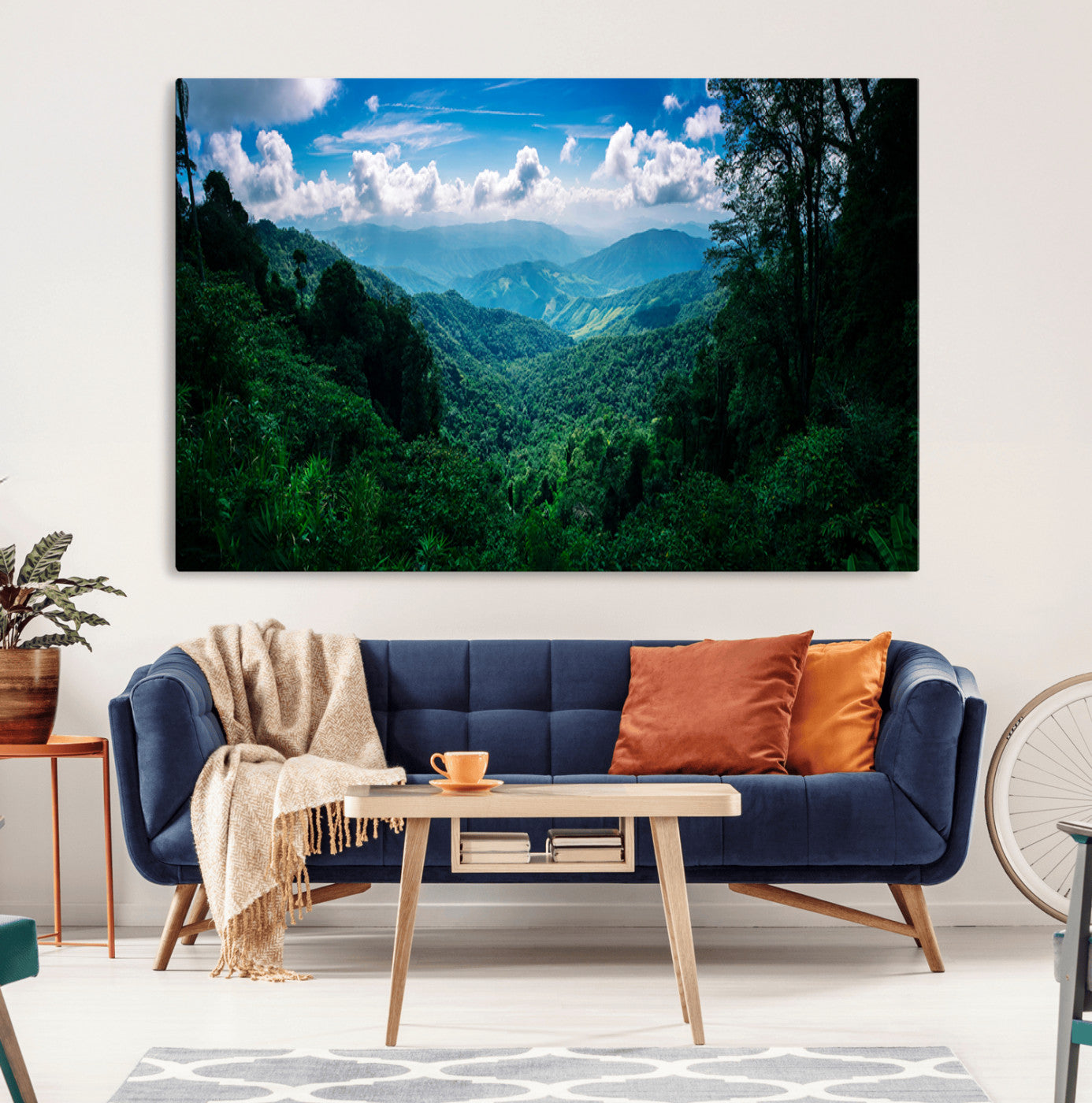 74439378-MGV-CV-36X24-Tropical Jungle Wall Art Canvas Print, Framed Lush Valley Art Picture Print, Forest Mountains Perfect Tropical Wilderness Decor