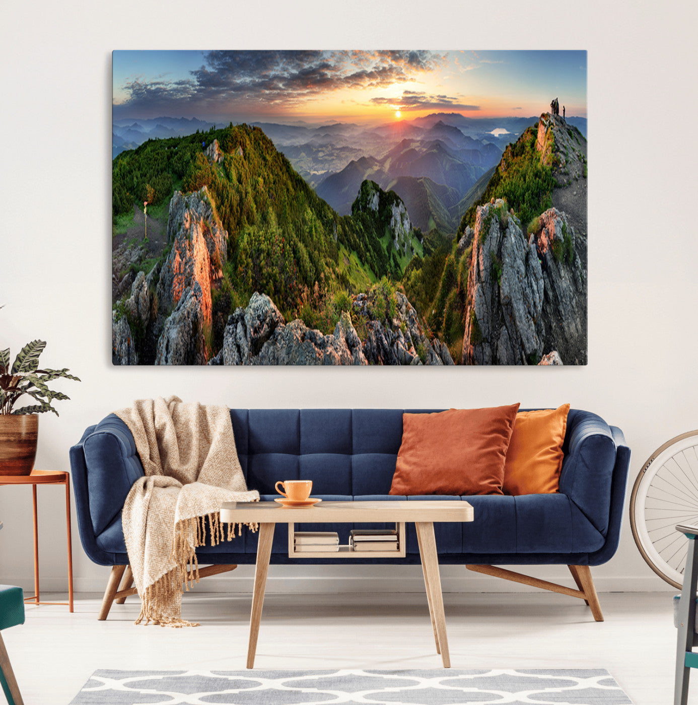 51582565-MGV-CV-36X24-Mountain Sunrise Panorama Wall Art – Scenic Landscape Canvas Print, Hiking Adventure Nature Photography, Large Mountain Range Wall