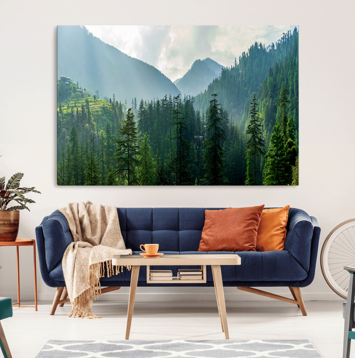 83417191-MGV-CV-36X24-Misty Mountain Forest Wall Art – Pine Tree Landscape Canvas Print, Nature Photography Panorama, Tranquil Green Forest Décor for