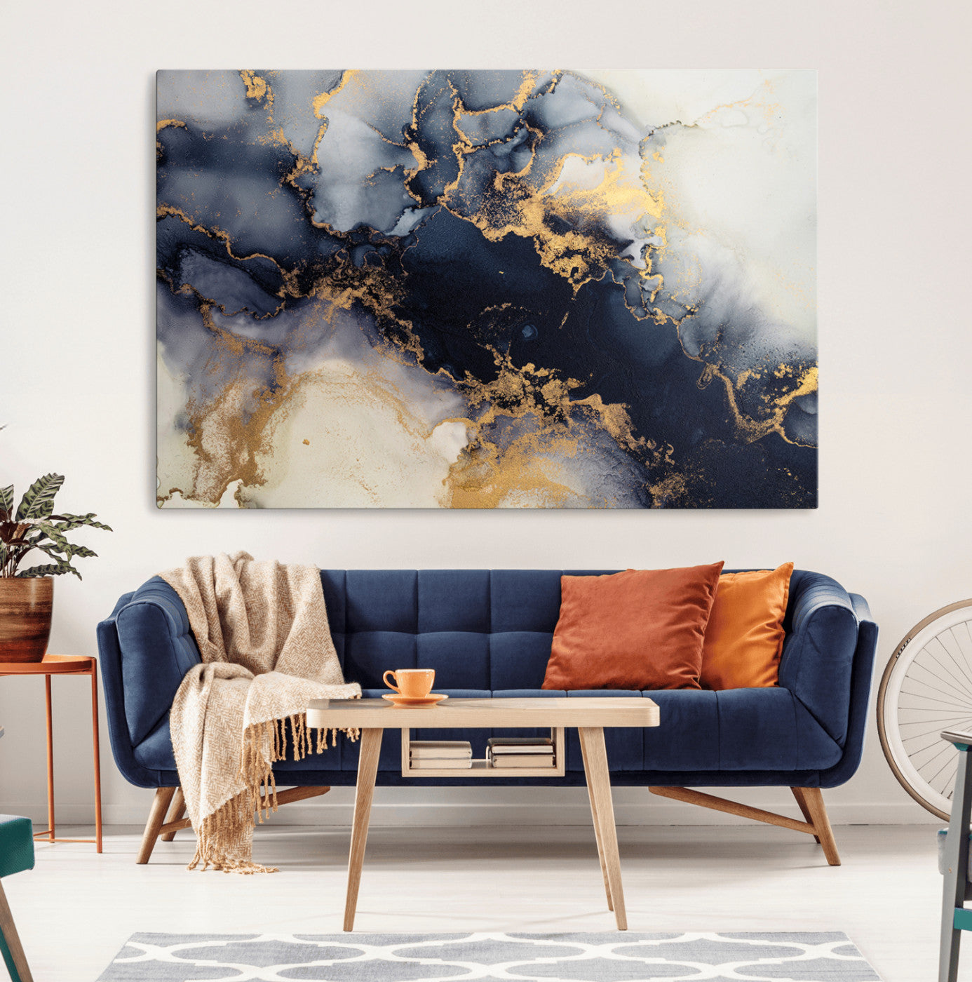 41136487-MGV-CV-36X24-Black Marble Wall Art Canvas Print, Framed Gold Veins Art Picture Print, Abstract Texture Perfect Moody Luxe Decor Artwork