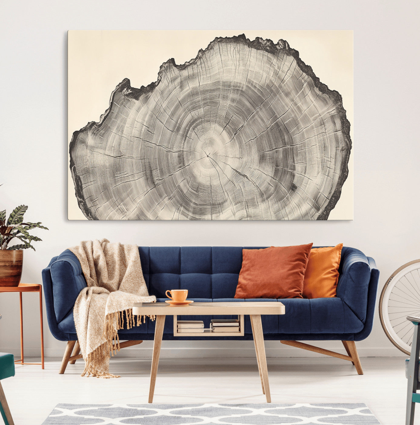 98921313-MGV-CV-36X24-Tree Ring Wall Art Canvas Print, Framed Wood Slice Art Picture Print, Minimalist Wood Perfect Rustic Academic Decor Artwork