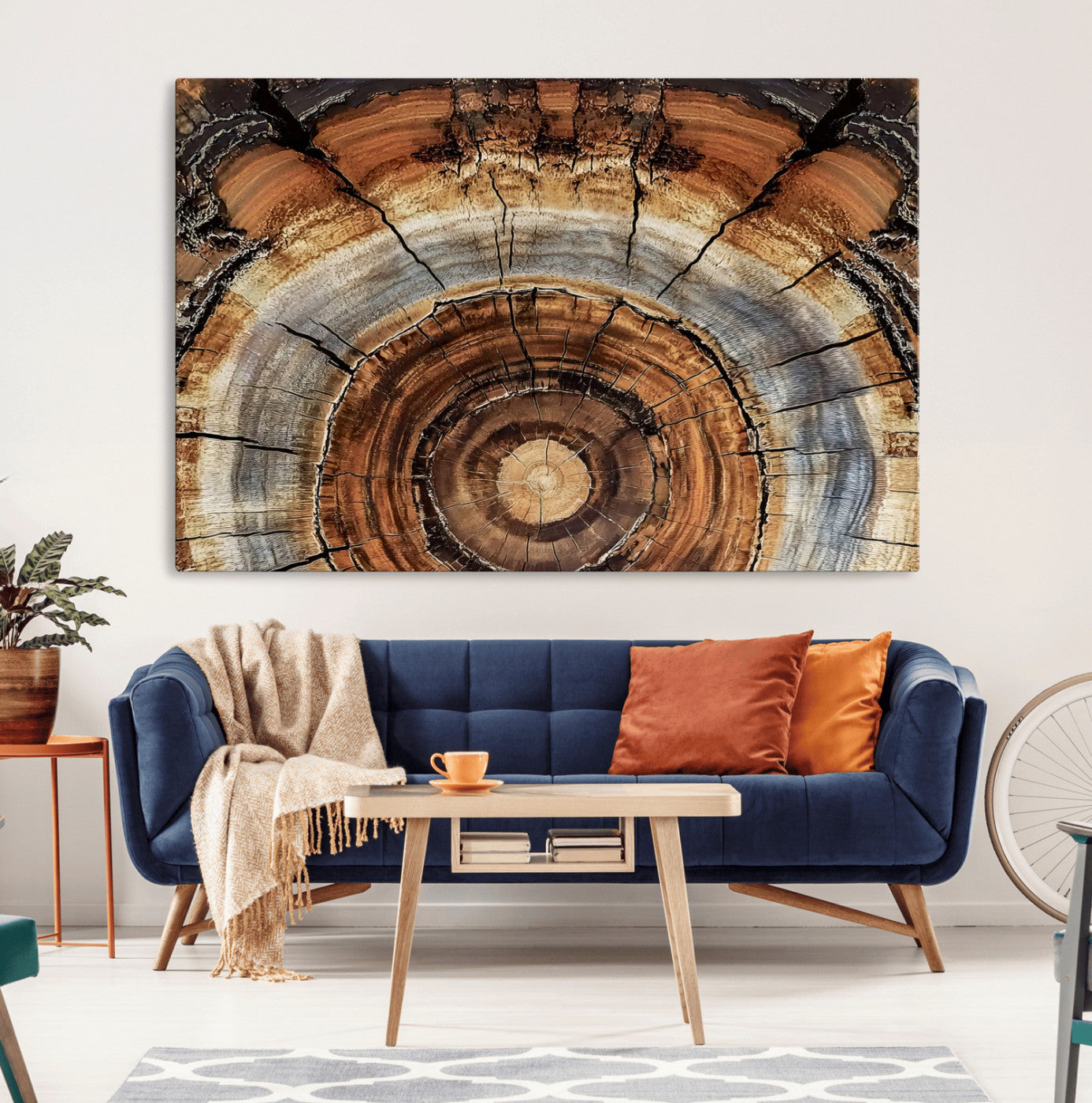 15184146-MGV-CV-36X24-Tree Rings Wall Art Canvas Print, Framed Wood Texture Art Picture Print, Rustic Pattern Perfect Rustic Organic Decor Artwork