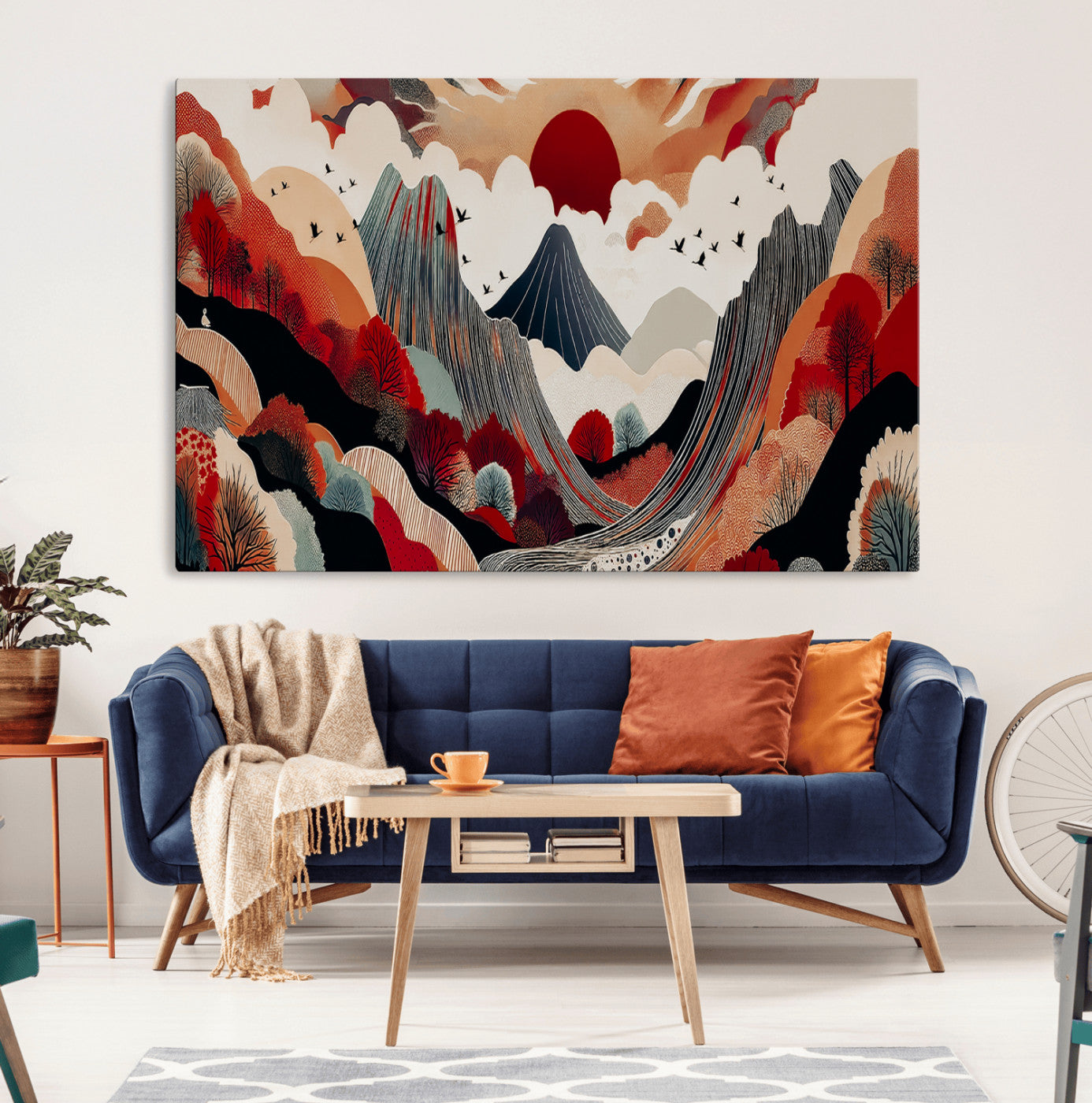 59495752-MGV-CV-36X24-Abstract Mountain Wall Art Canvas Print, Framed Vibrant Landscape Art Picture Print, Nature Drawing Perfect Contemporary