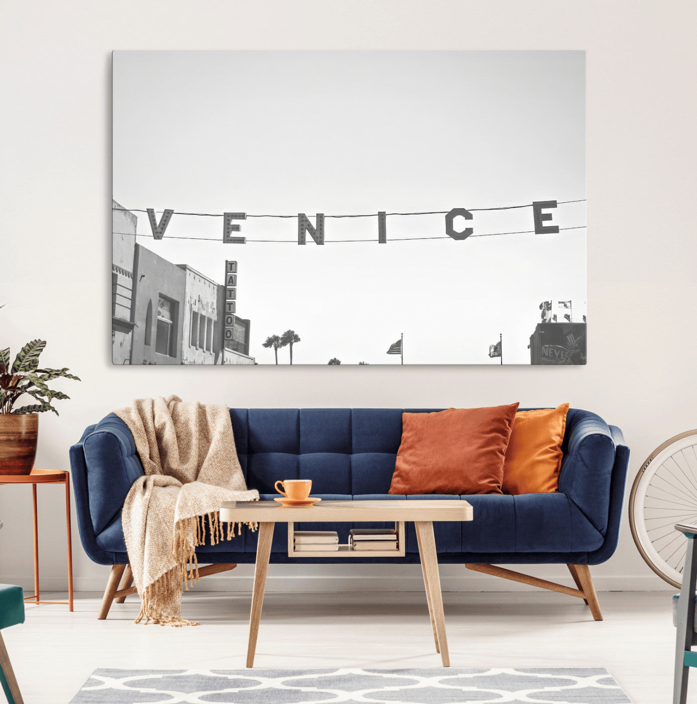 68254589-MGV-CV-36X24-Venice Sign Wall Art Canvas Print, Framed Venice Letters Art Picture Print, Los Angeles Perfect Minimalist Urban Decor Artwork