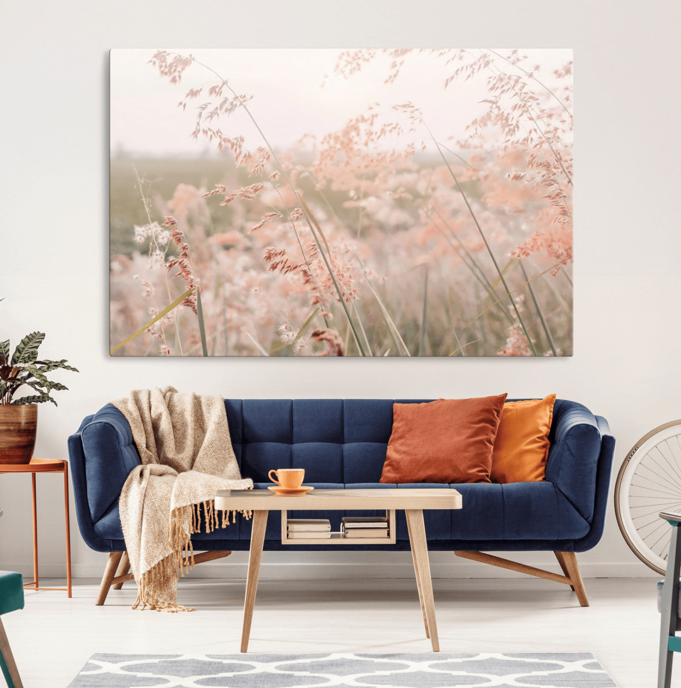 79164340-MGV-CV-36X24-Pastel Grasses Wall Art Canvas Print, Framed Soft Meadow Art Picture Print, Field in Breeze Perfect Pastel Minimal Decor Artwork