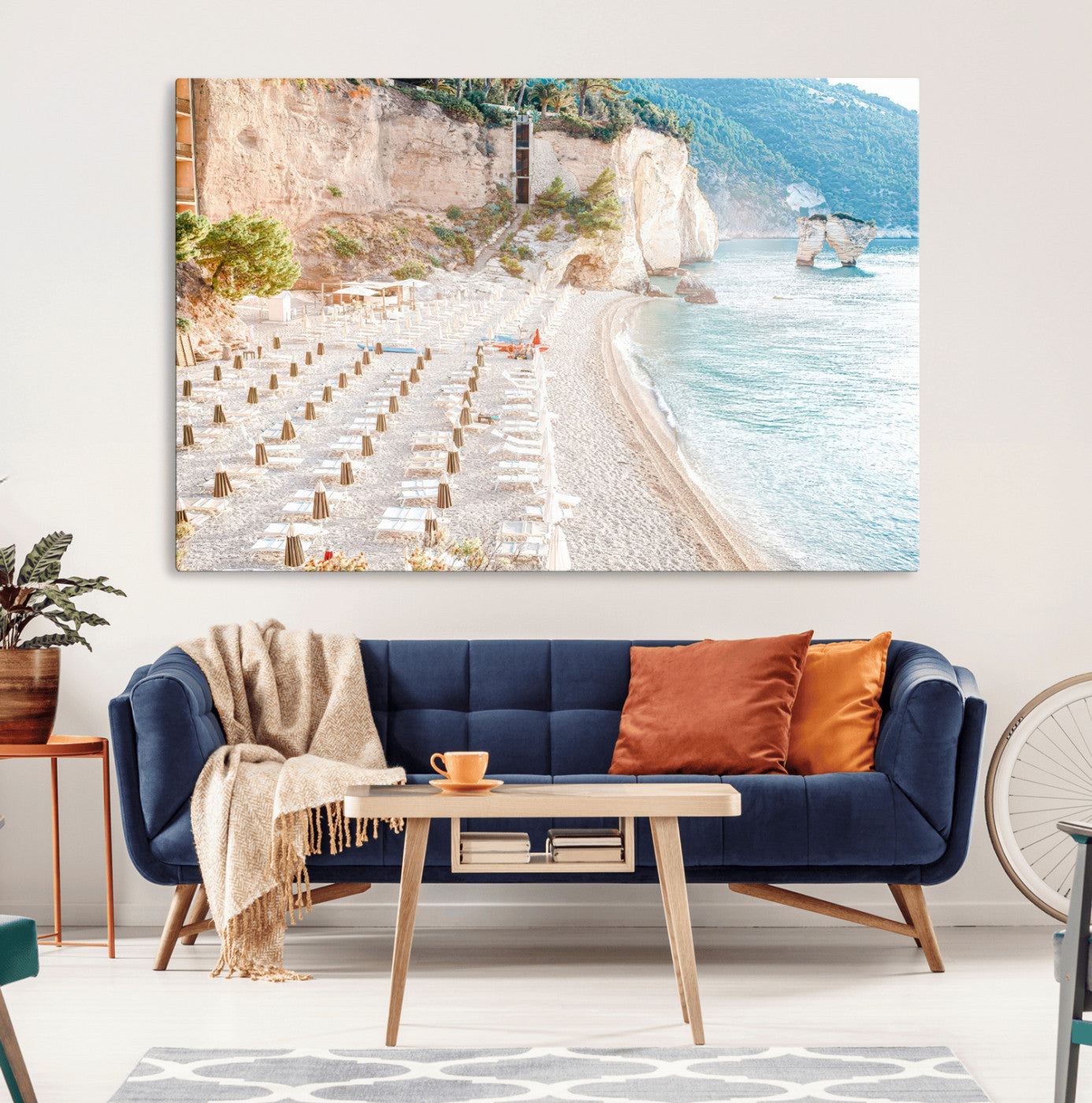 84816639-MGV-CV-36X24-Mediterranean Beach Wall Art Canvas Print, Framed Airy Coastal Art Picture Print, Summer Shore Perfect Coastal Retreat Decor