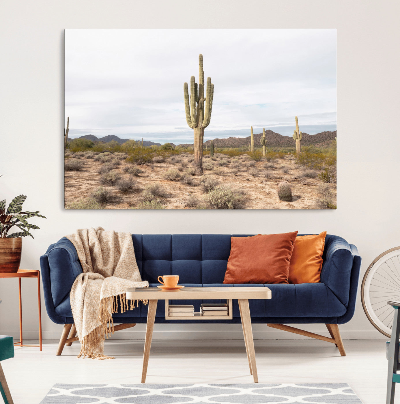 96147924-MGV-CV-36X24-Saguaro Cactus Wall Art Canvas Print, Framed Desert Cactus Art Picture Print, Earthy Desert Perfect Southwestern Boho Decor