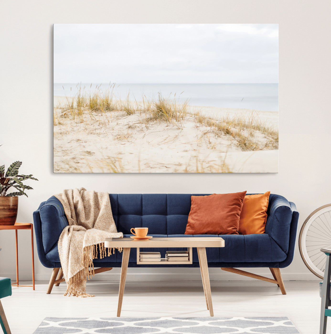 13146857-MGV-CV-36X24-Beach Dunes Wall Art Canvas Print, Framed Soft Horizon Art Picture Print, Coastal Grass Perfect Minimalist Coastal Decor Artwork
