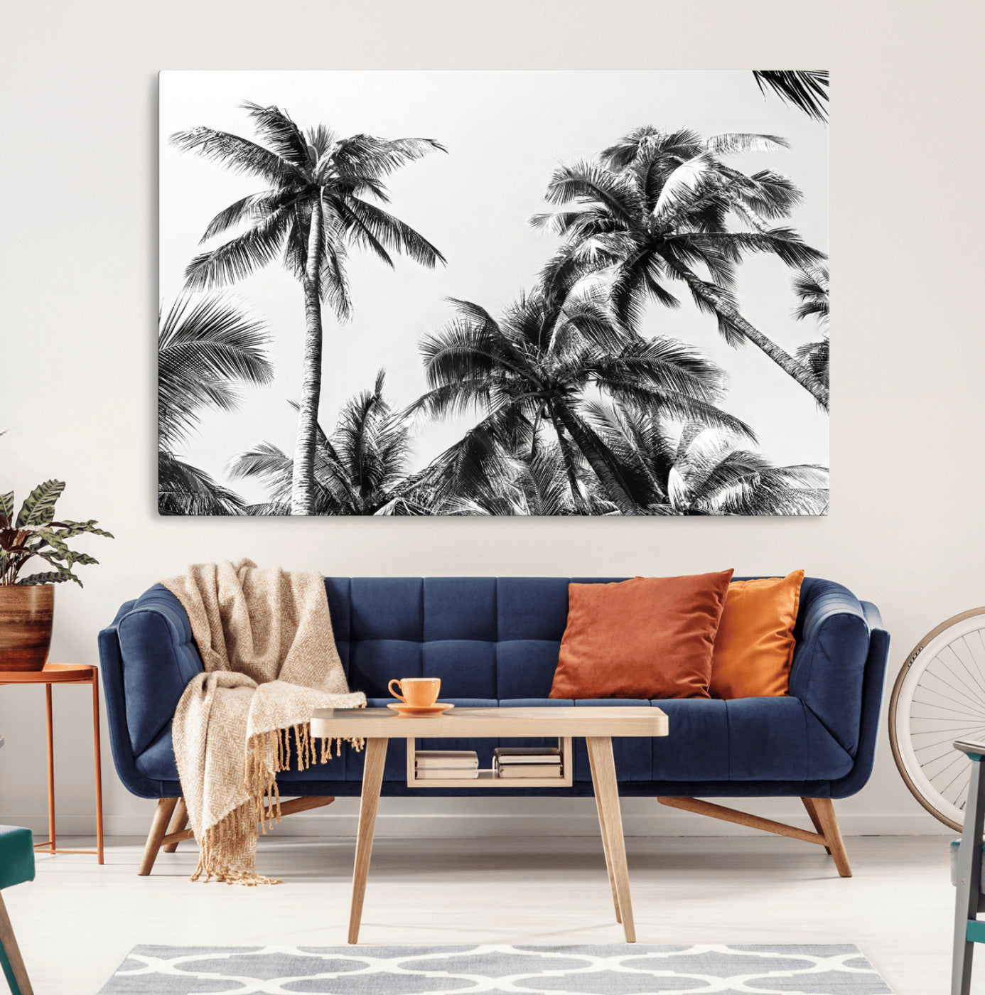 46641801-MGV-CV-36X24-Palm Tree Wall Art Canvas Print, Framed Black White Tropics Art Picture Print, Monochrome Palms Perfect Modern Tropical Minimalist