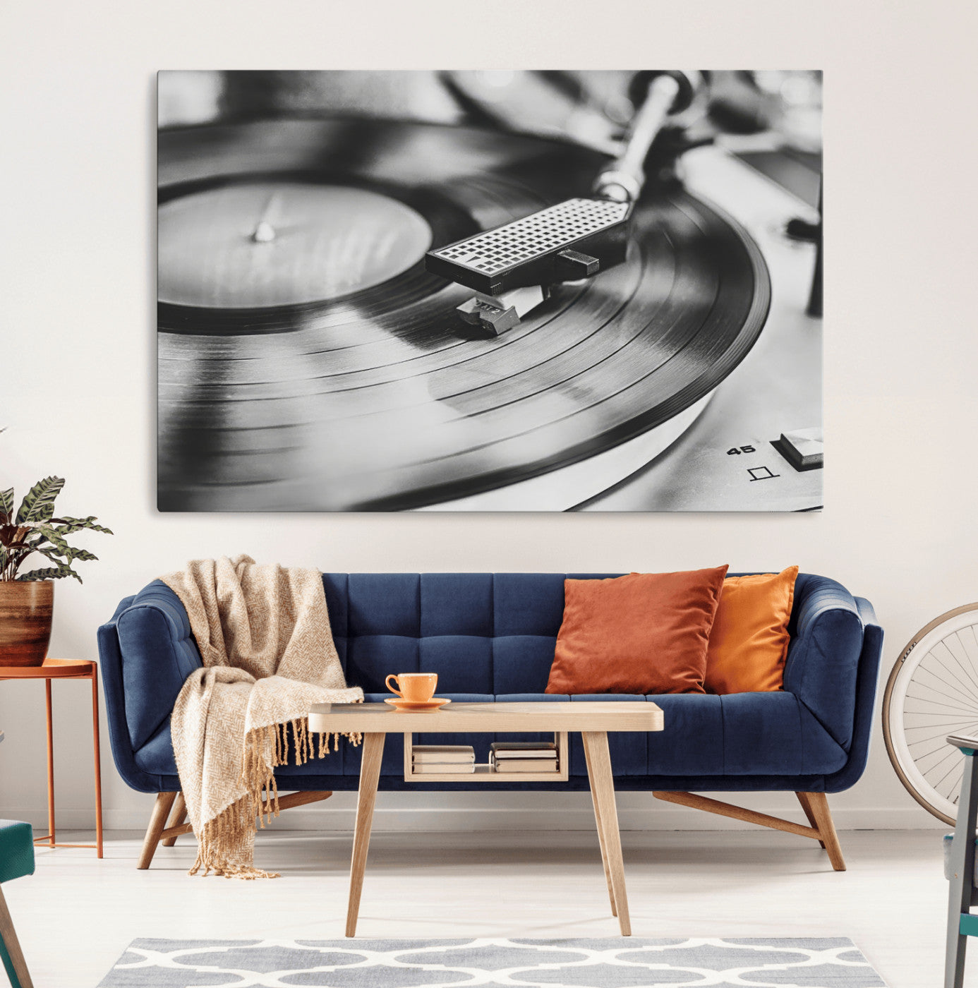 41253898-MGV-CV-36X24-Vinyl Record Wall Art Canvas Print, Framed Turntable Close Art Picture Print, Retro Vibes Perfect Vintage Industrial Decor Artwork
