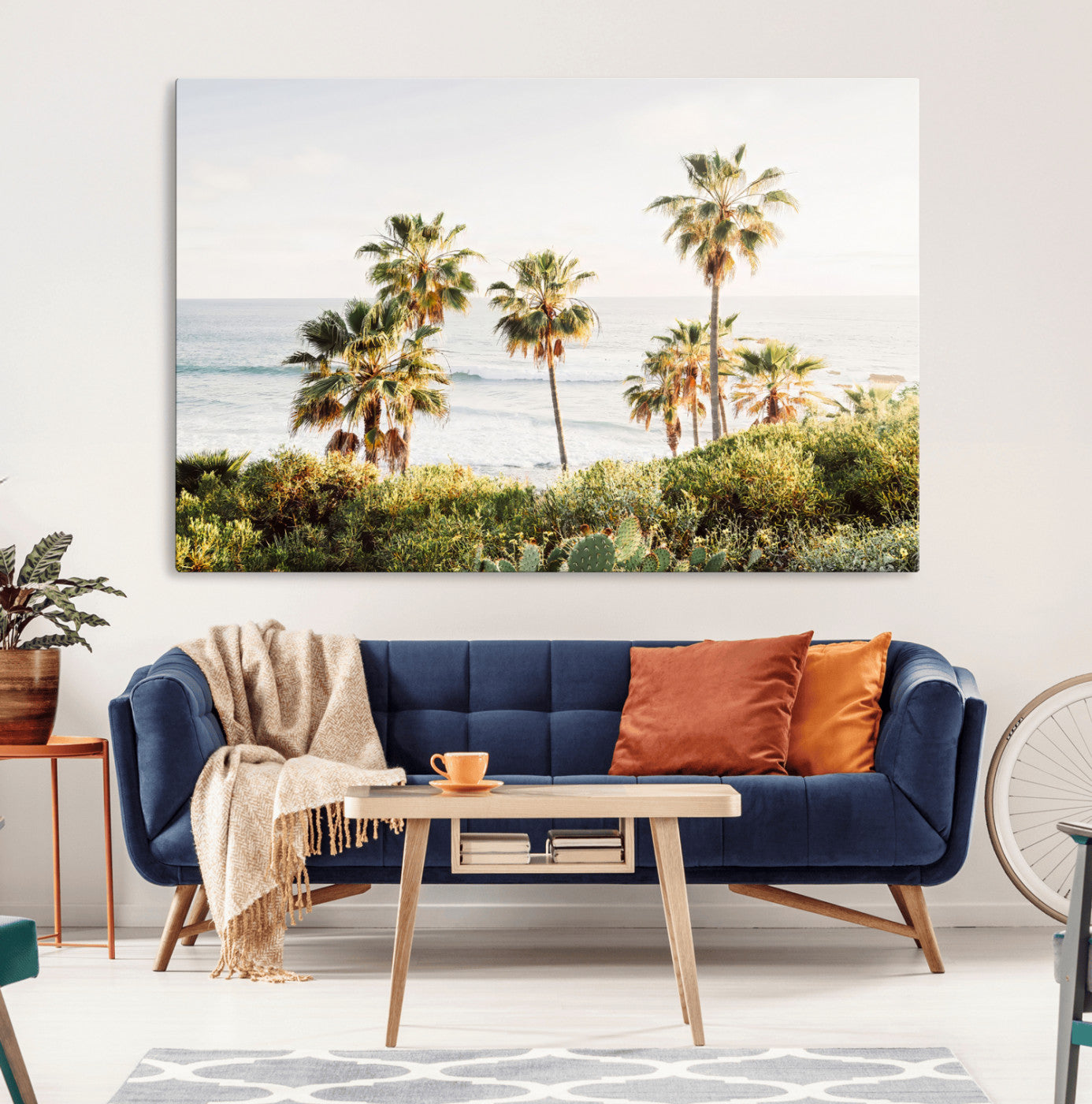 94707294-MGV-CV-36X24-California Coast Wall Art Canvas Print, Framed Palm Trees Art Picture Print, Coastal Landscape Perfect Coastal Minimalist Decor