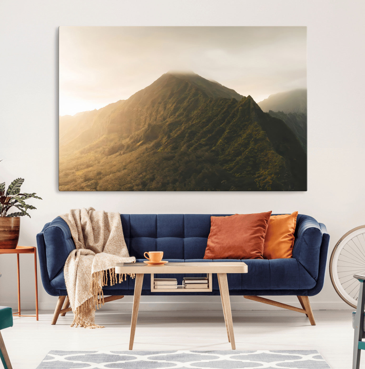42338636-MGV-CV-36X24-Golden Mountain Wall Art Canvas Print, Framed Misty Summit Art Picture Print, Rugged Landscape Perfect Moody Wilderness Decor