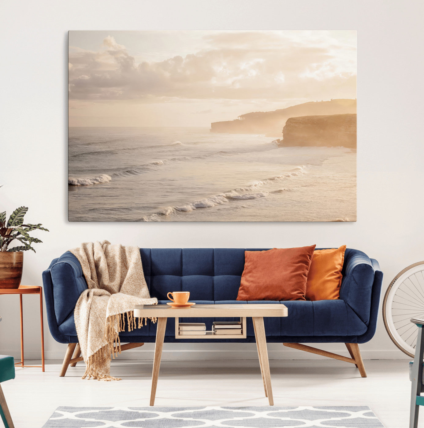 57669769-MGV-CV-36X24-Misty Coastal Wall Art Canvas Print, Framed Golden Sunset Art Picture Print, Serene Shoreline Perfect Tranquil Coastal Decor
