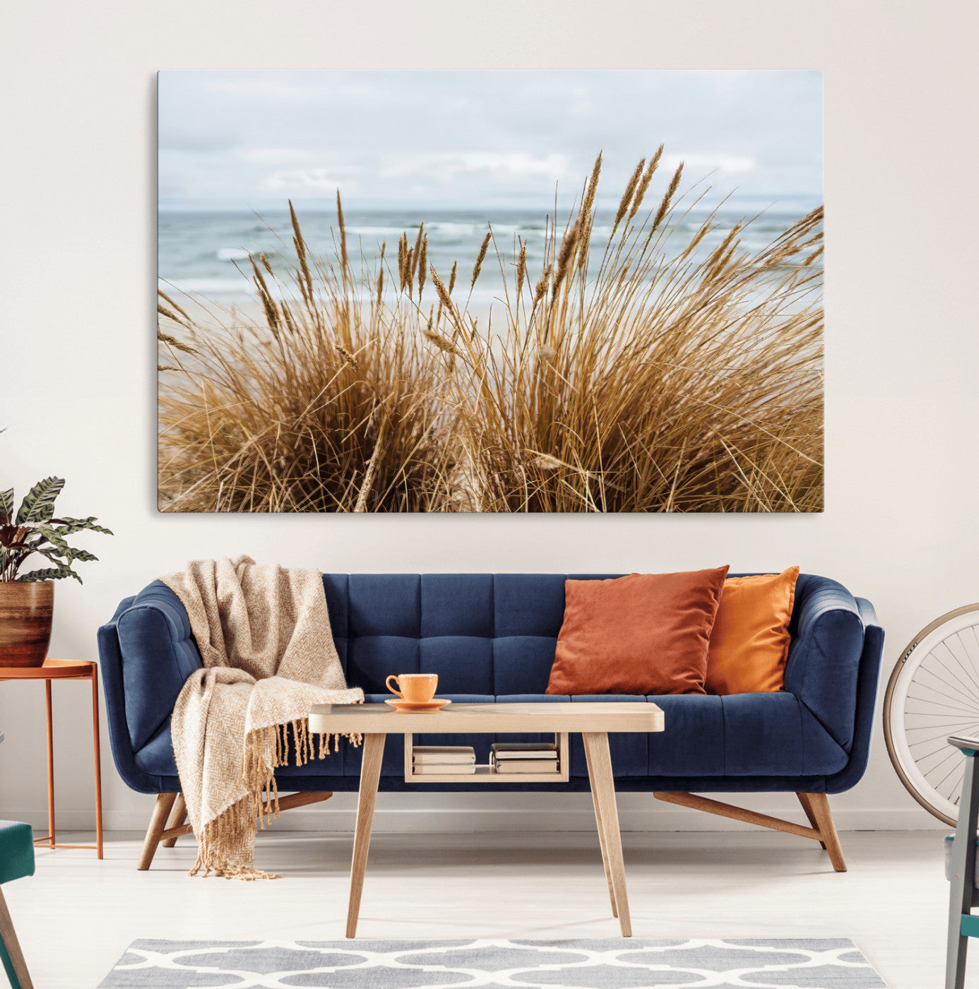 14270839-MGV-CV-36X24-Beach Grass Wall Art Canvas Print, Framed Coastal Dunes Art Picture Print, Dune Grass Perfect Coastal Minimalist Decor Artwork