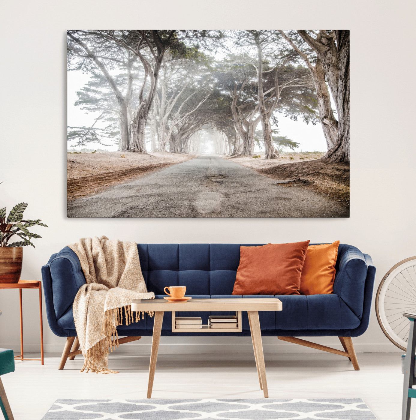 87090469-MGV-CV-36X24-Cypress Tunnel Wall Art Canvas Print, Framed Misty Road Art Picture Print, Foggy Trees Perfect Rustic Woodland Decor Artwork