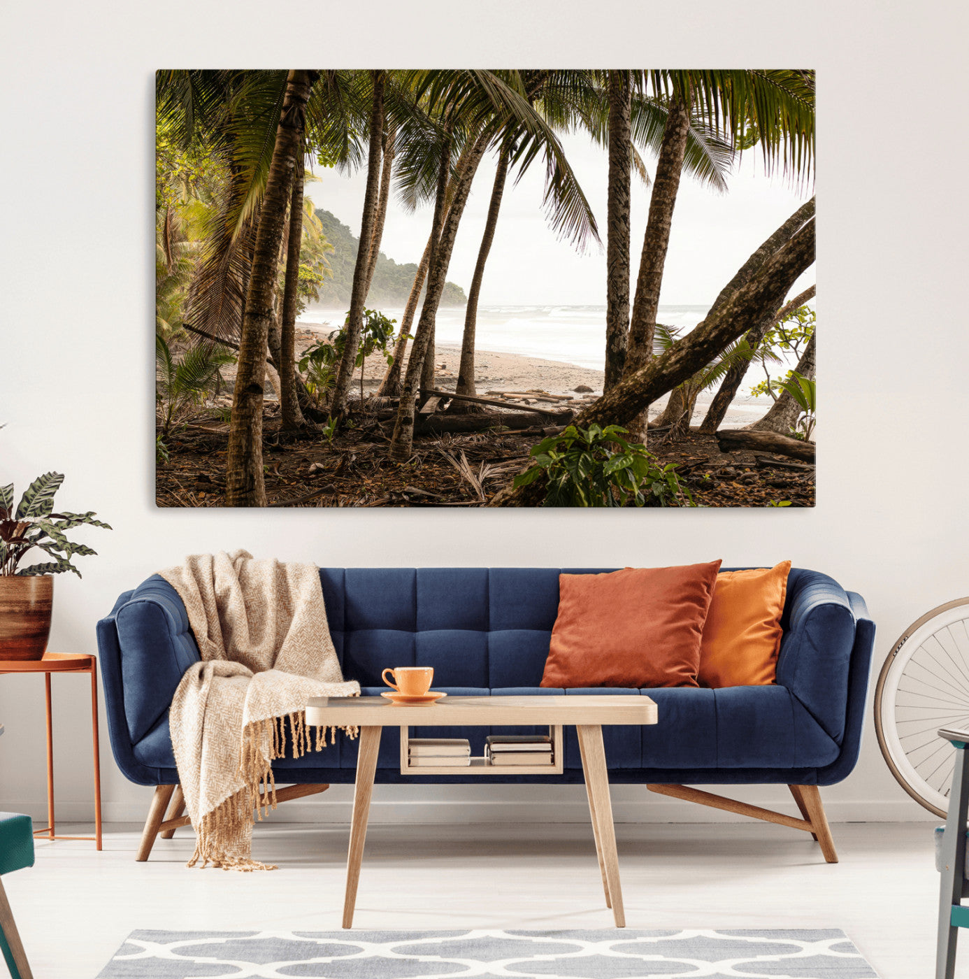 92093951-MGV-CV-36X24-Tropical Jungle Wall Art Canvas Print, Framed Palm Tree Forest Art Picture Print, Coastal Escape Perfect Jungle Retreat Decor