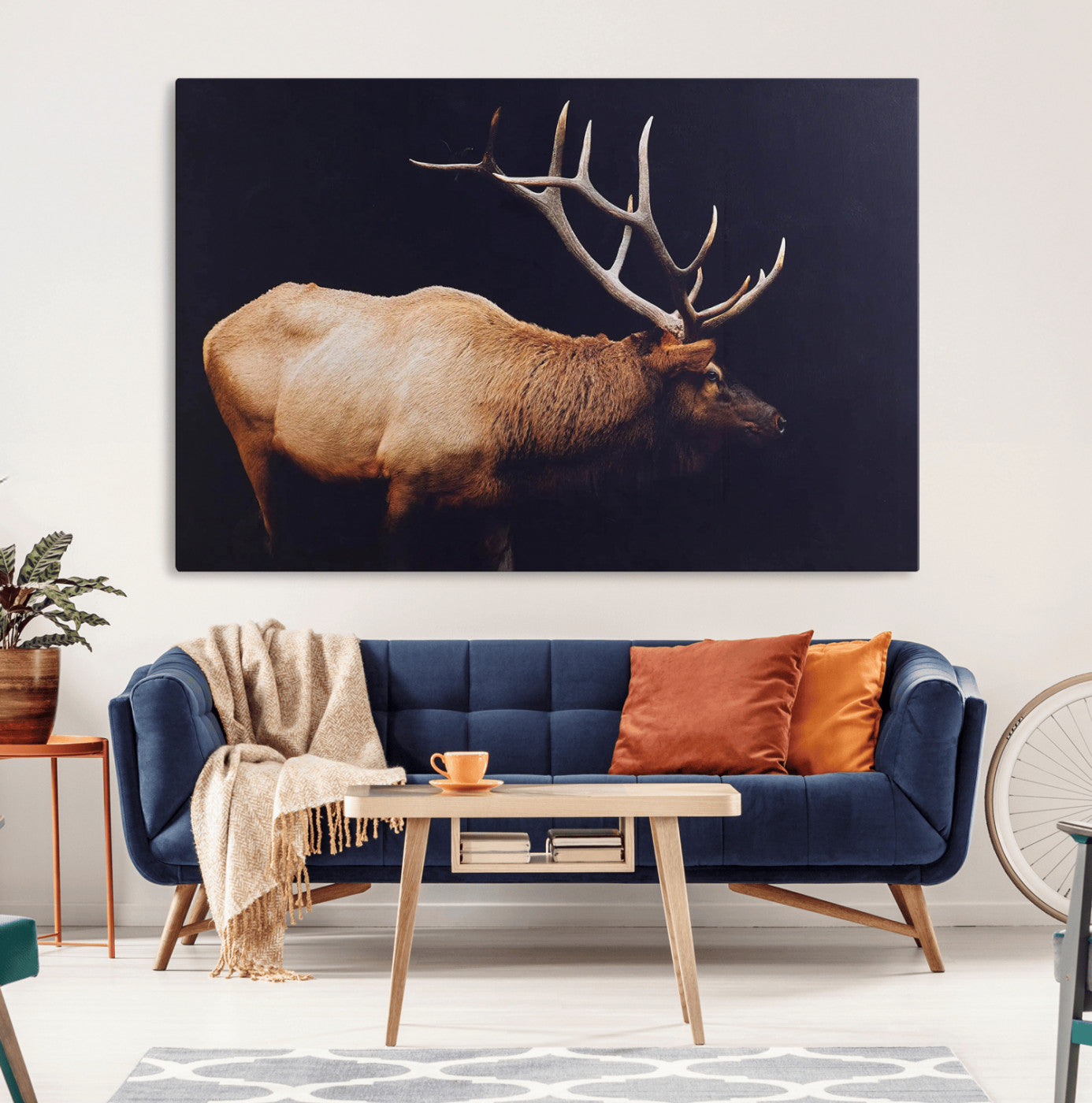 91871131-MGV-CV-36X24-Rustic Elk Art Wall Art Canvas Print, Framed Moody Wildlife Decor Art Picture Print, Western Animal Print Perfect Western Lodge