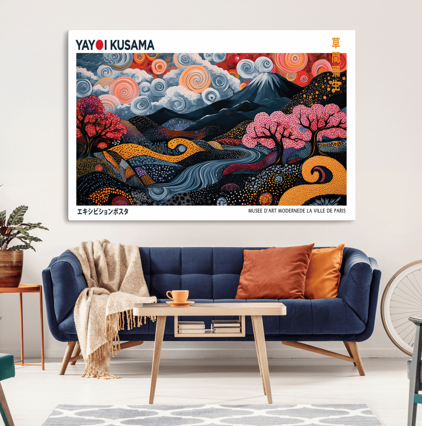 43879290-MGV-CV-36X24-Japanese Abstract Wall Art – Mount Fuji Cherry Blossom Canvas Print, Modern Asian Inspired Landscape Decor for Living Room,